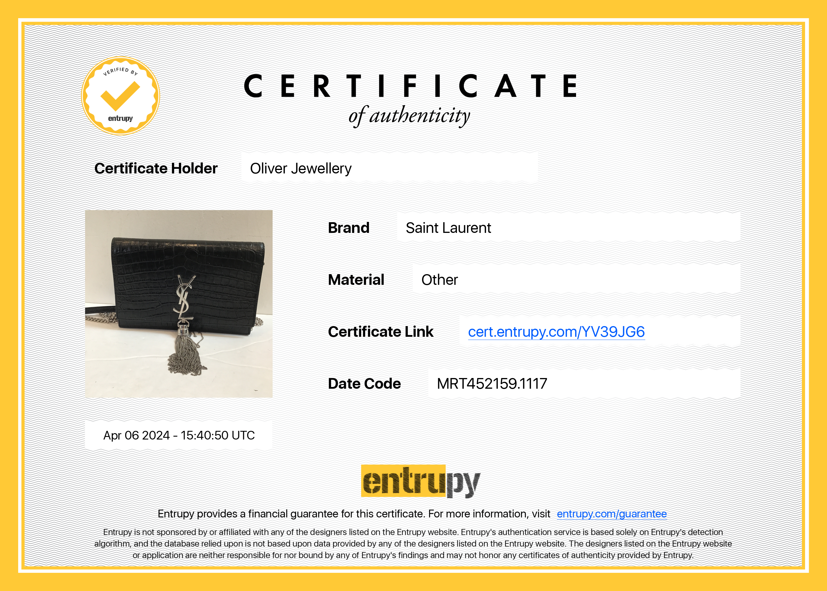 Saint Laurent Black Croc-Embossed Leather Small Kate Tassel Chain Bag