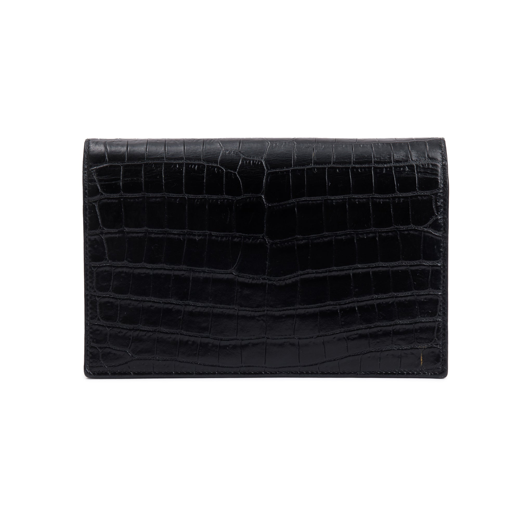 Saint Laurent Black Croc-Embossed Leather Small Kate Tassel Chain Bag