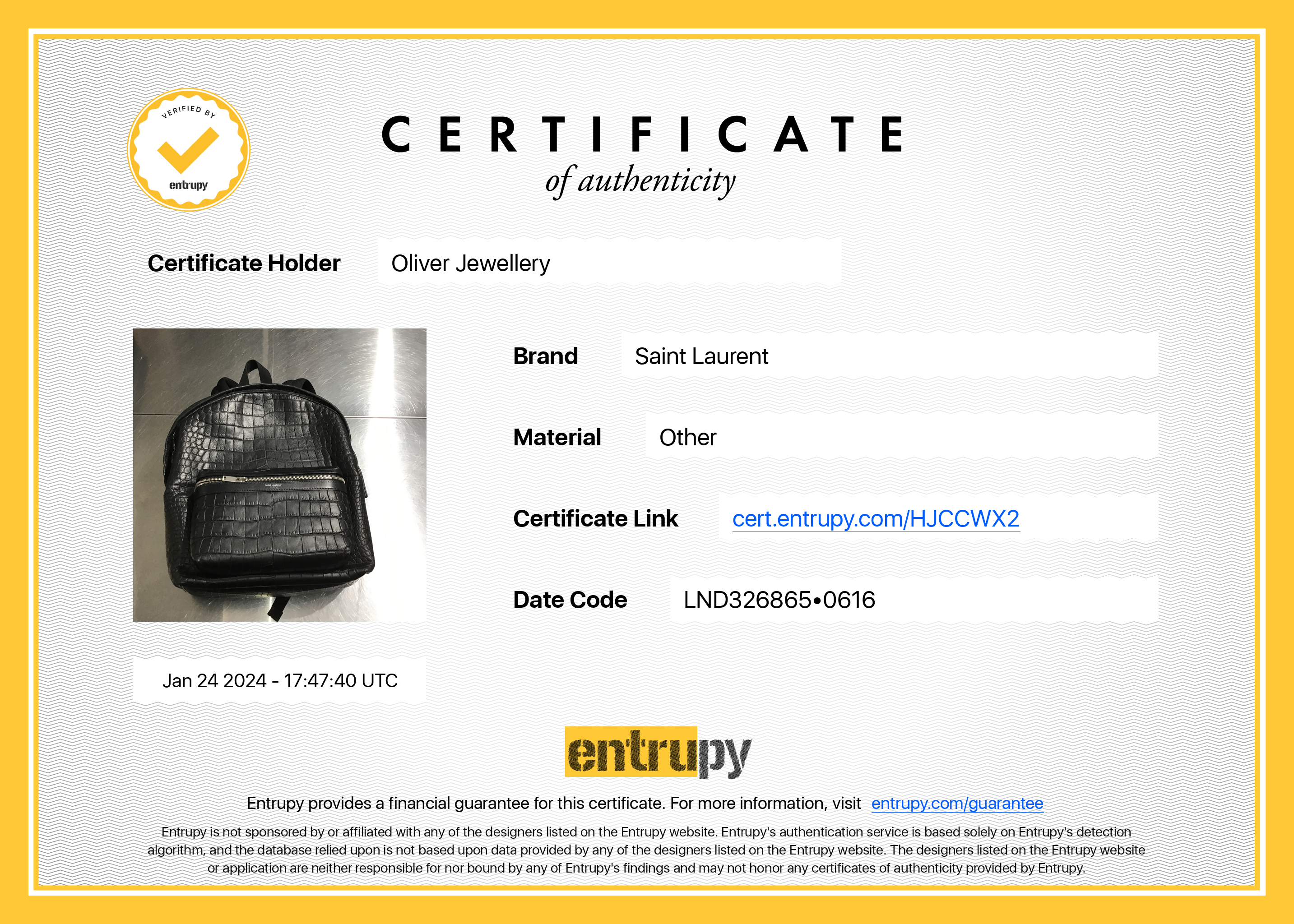 Saint Laurent Black Crocodile-Embossed Calfskin Leather City Backpack w/ Box