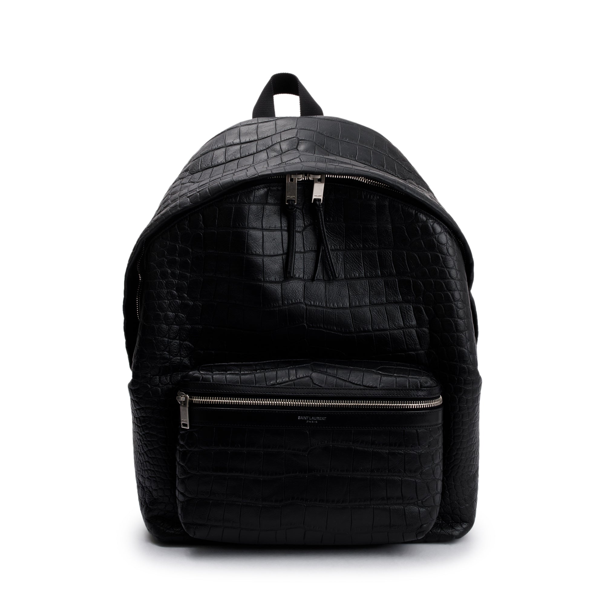 Saint Laurent Black Crocodile-Embossed Calfskin Leather City Backpack w/ Box