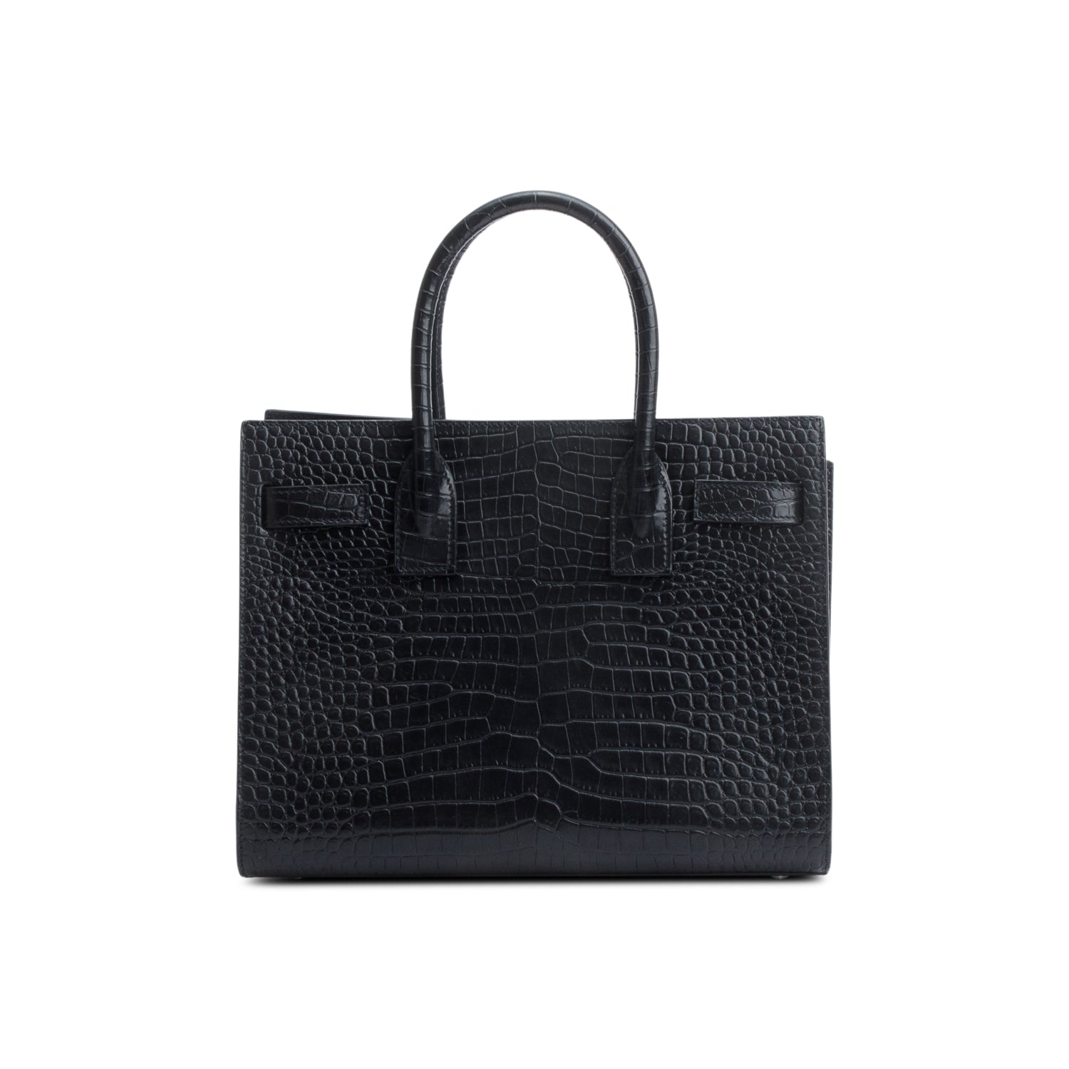 Saint Laurent Black Crocodile Embossed Leather Baby Sac De Jour w/ Strap & Pouch