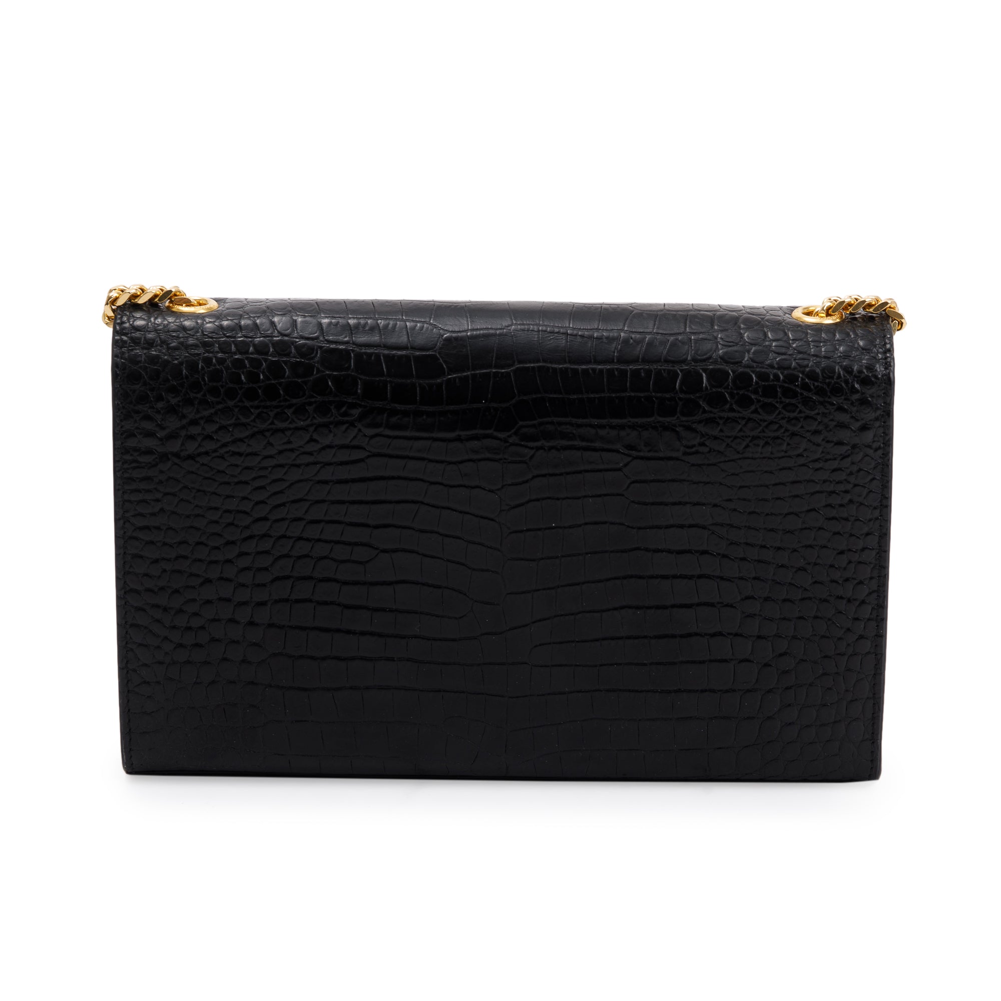 Saint Laurent Black Crocodile-Embossed Leather Medium Classic Monogram Kate Tassel Chain Bag