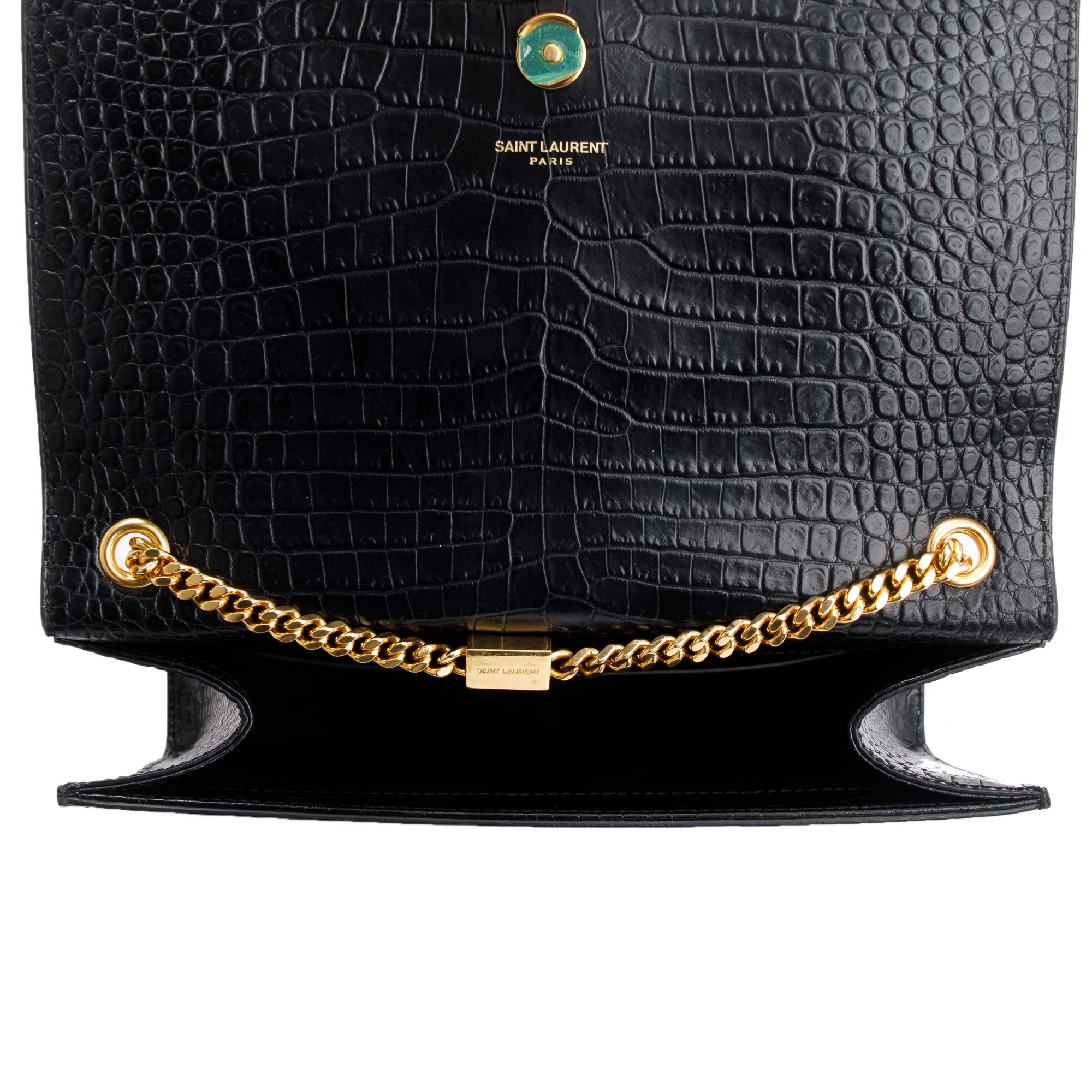 Saint Laurent Black Crocodile-Embossed Leather Medium Classic Monogram Kate Tassel Chain Bag