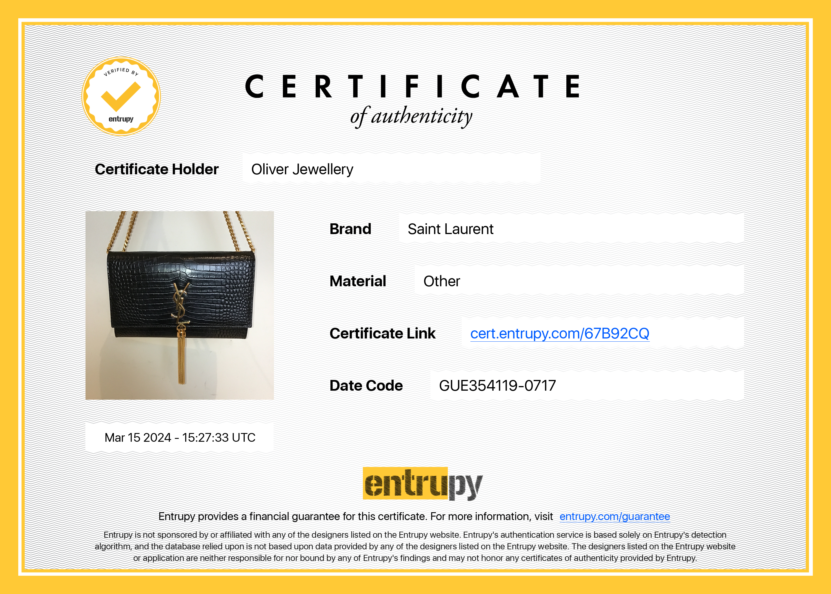 Saint Laurent Black Crocodile-Embossed Leather Medium Classic Monogram Kate Tassel Chain Bag