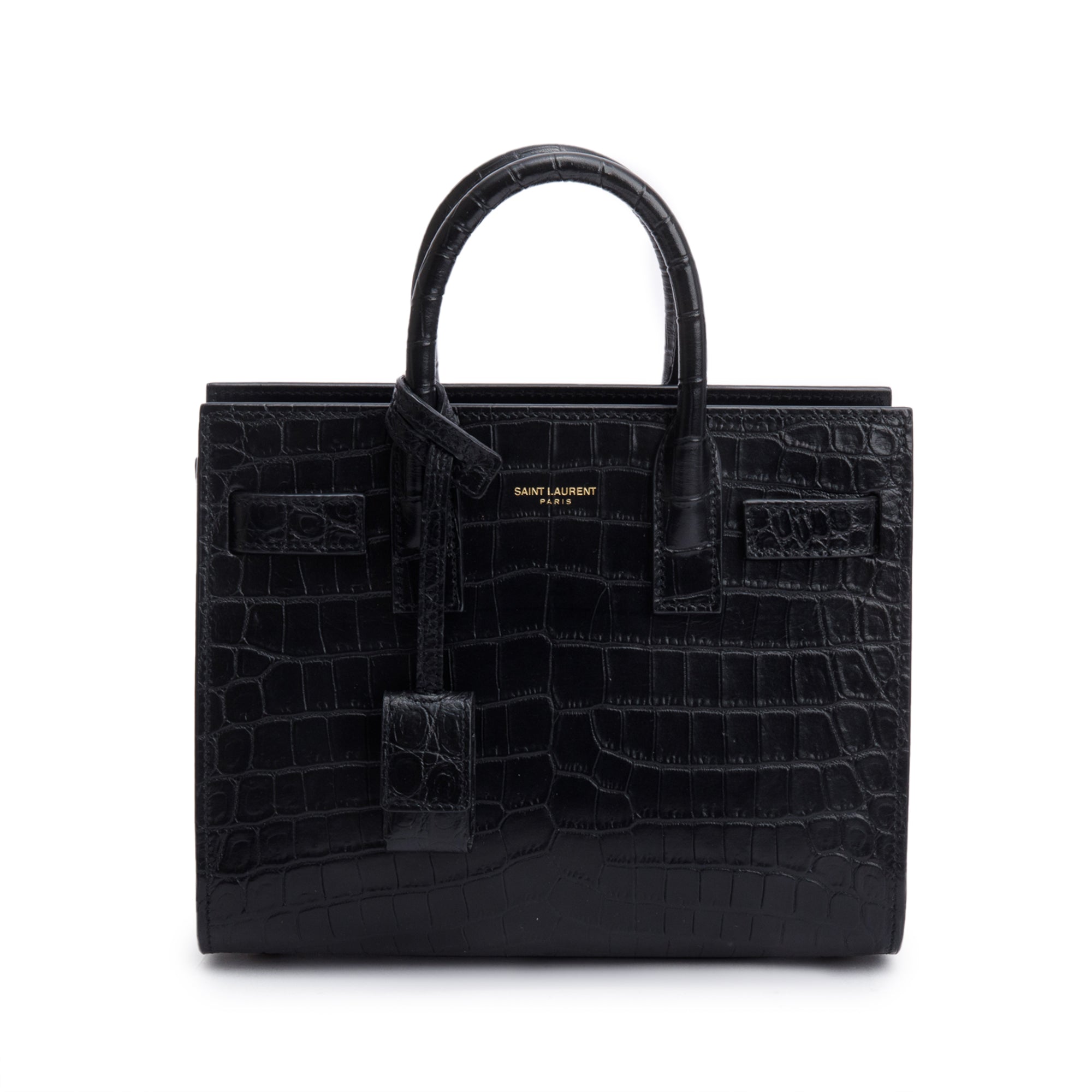 Saint Laurent Black Crocodile Embossed Leather Nano Sac De Jour w/ Strap