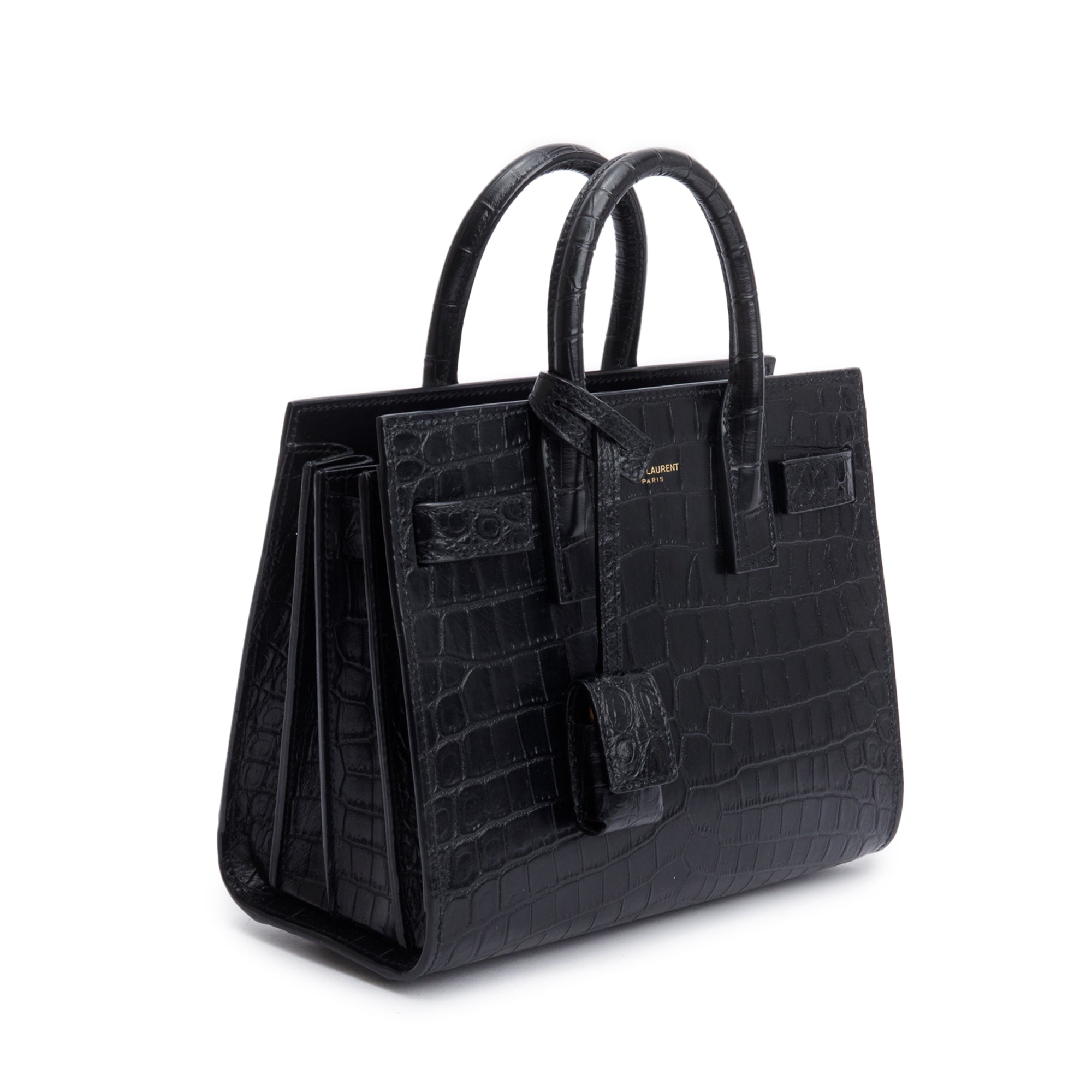 Saint Laurent Black Crocodile Embossed Leather Nano Sac De Jour w/ Strap