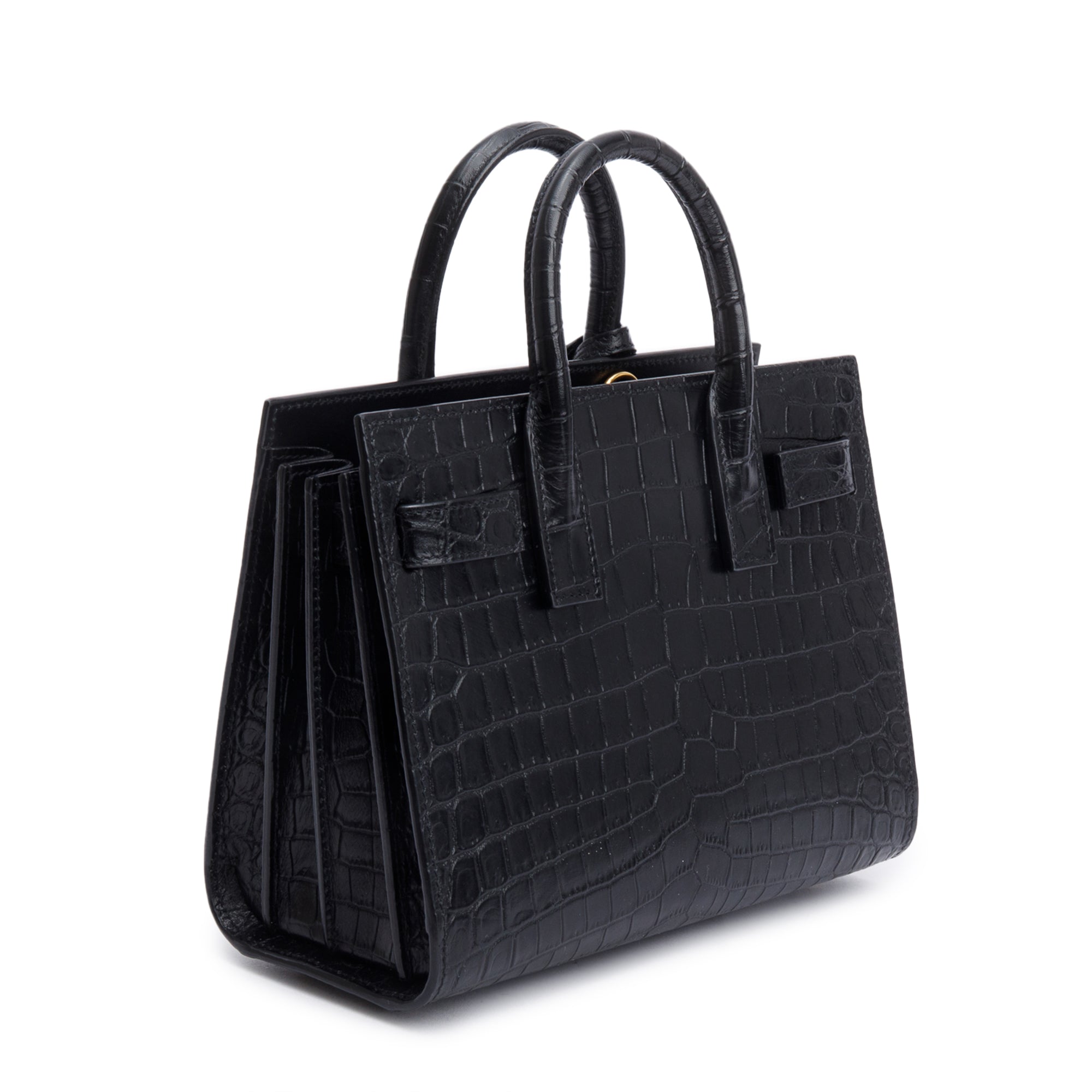 Saint Laurent Black Crocodile Embossed Leather Nano Sac De Jour w/ Strap