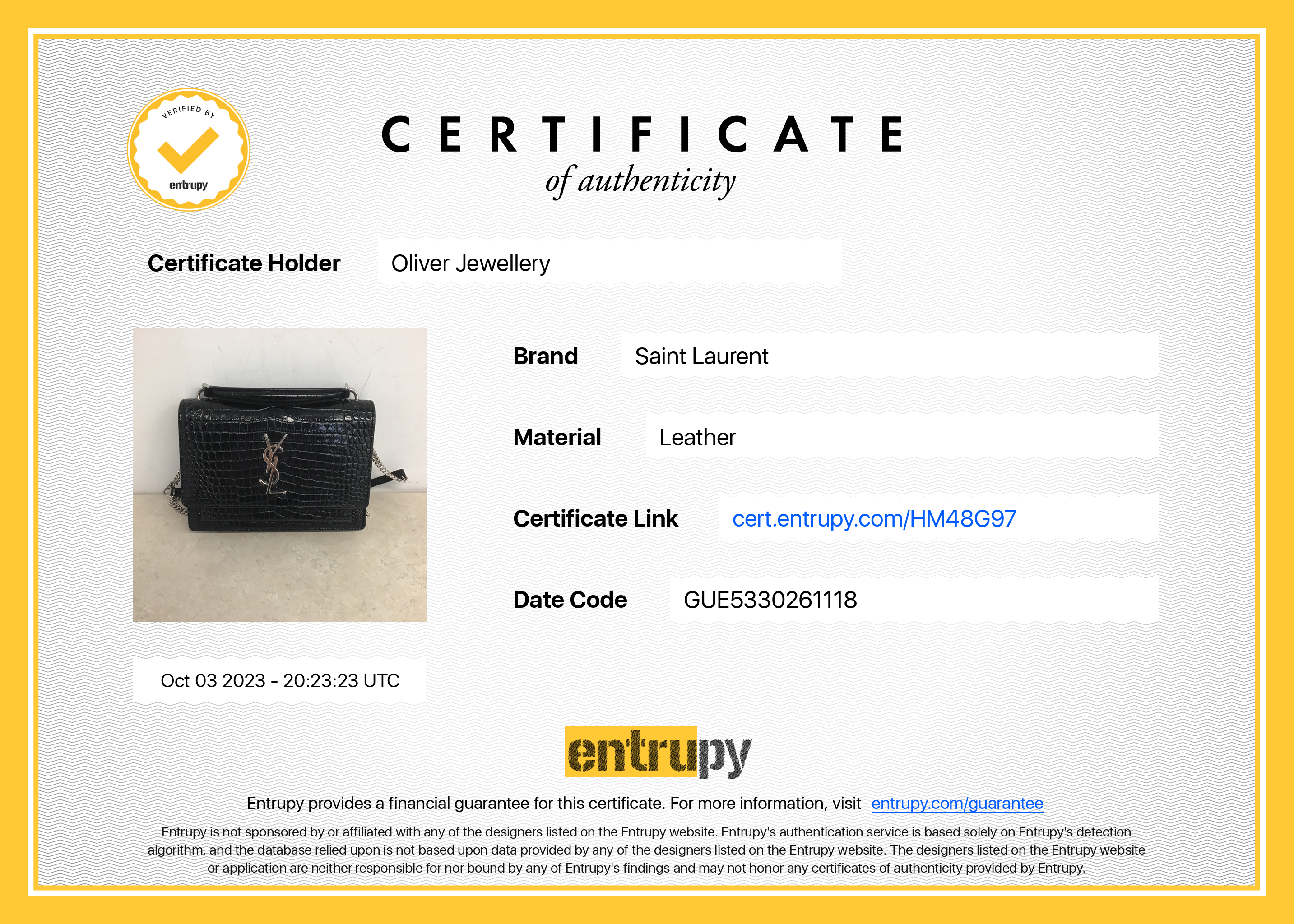 Saint Laurent Black Crocodile Embossed Small Sunset Chain Wallet w/ Strap