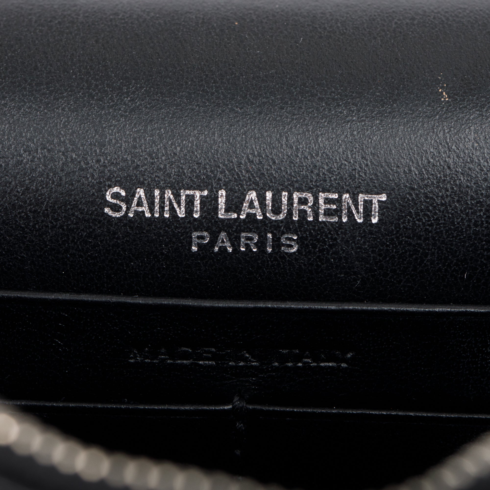 Saint Laurent Black Crocodile Embossed Small Sunset Chain Wallet w/ Strap