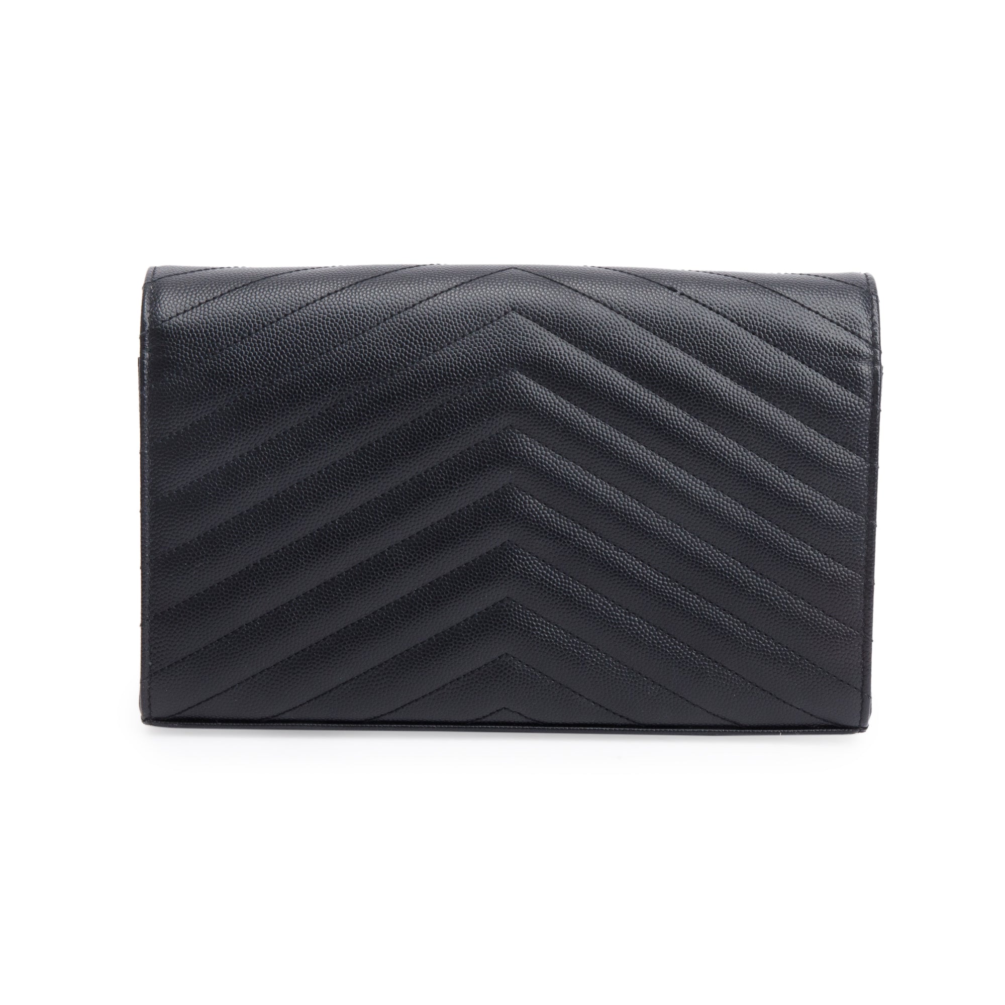 Saint Laurent Black Grain De Poudre Cassandre Envelope Chain Wallet