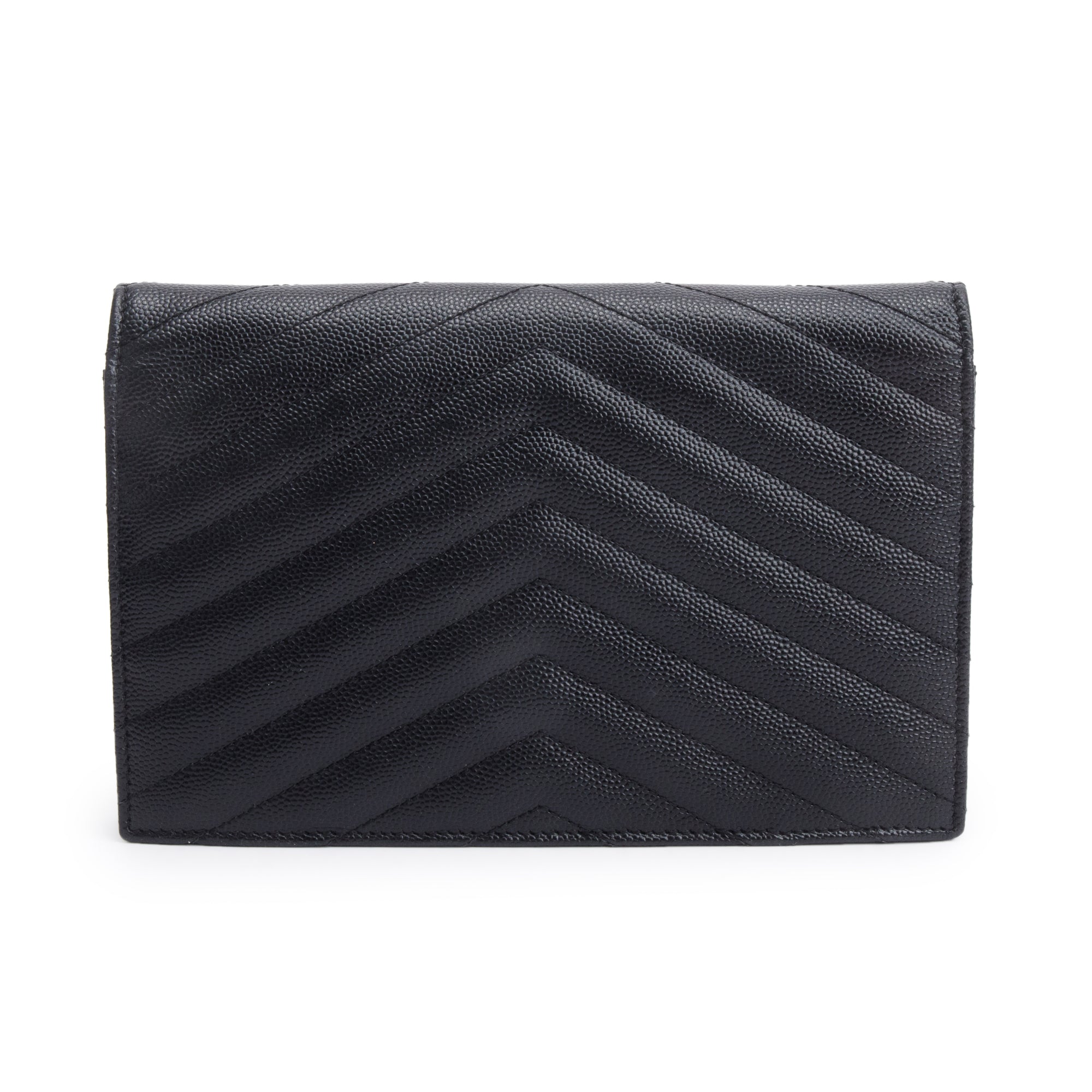 Saint Laurent Black Grain De Poudre Cassandre Envelope Chain Wallet