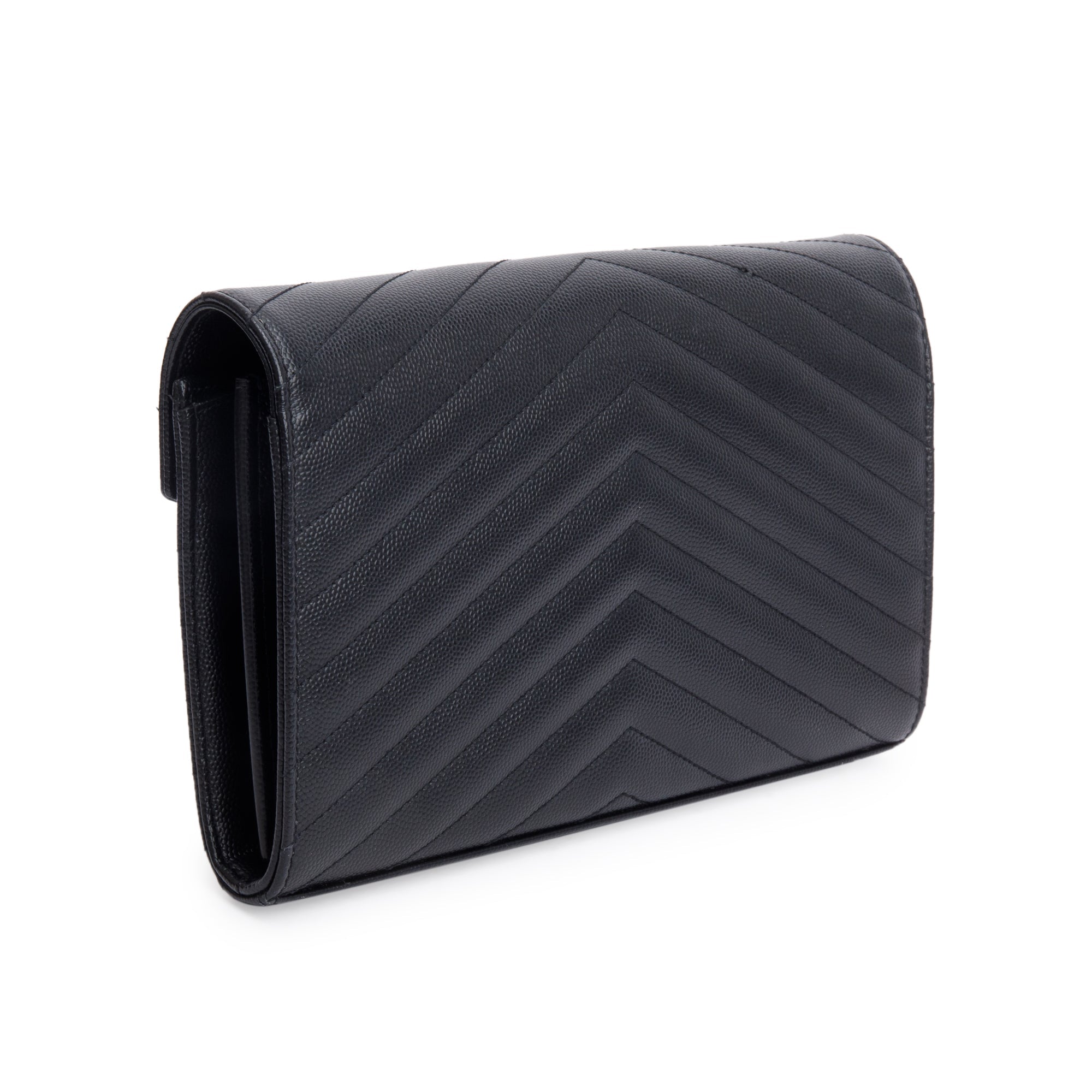 Saint Laurent Black Grain De Poudre Cassandre Envelope Chain Wallet