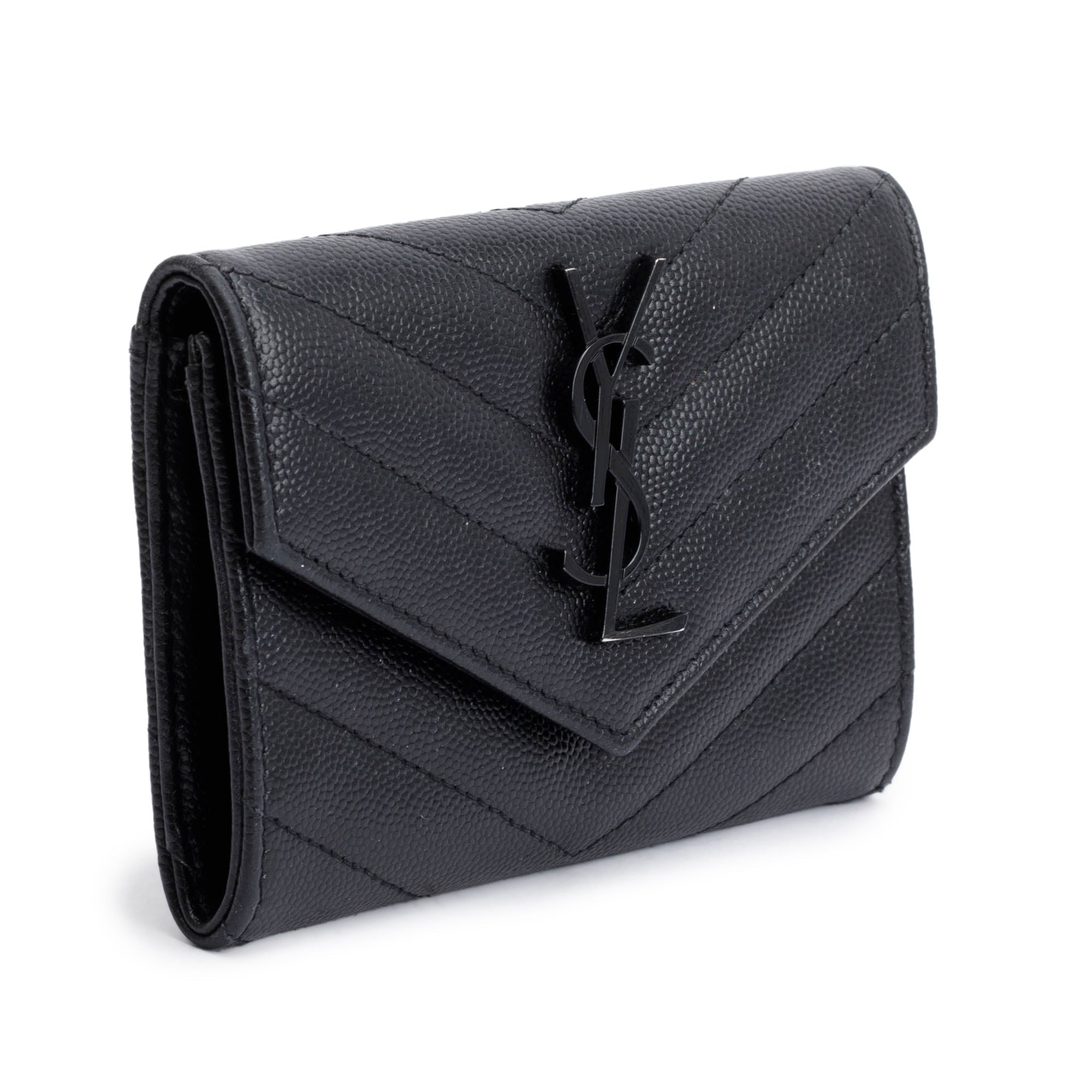 Saint Laurent Black Grain De Poudre Cassandre Matelasse Small Envelope Wallet