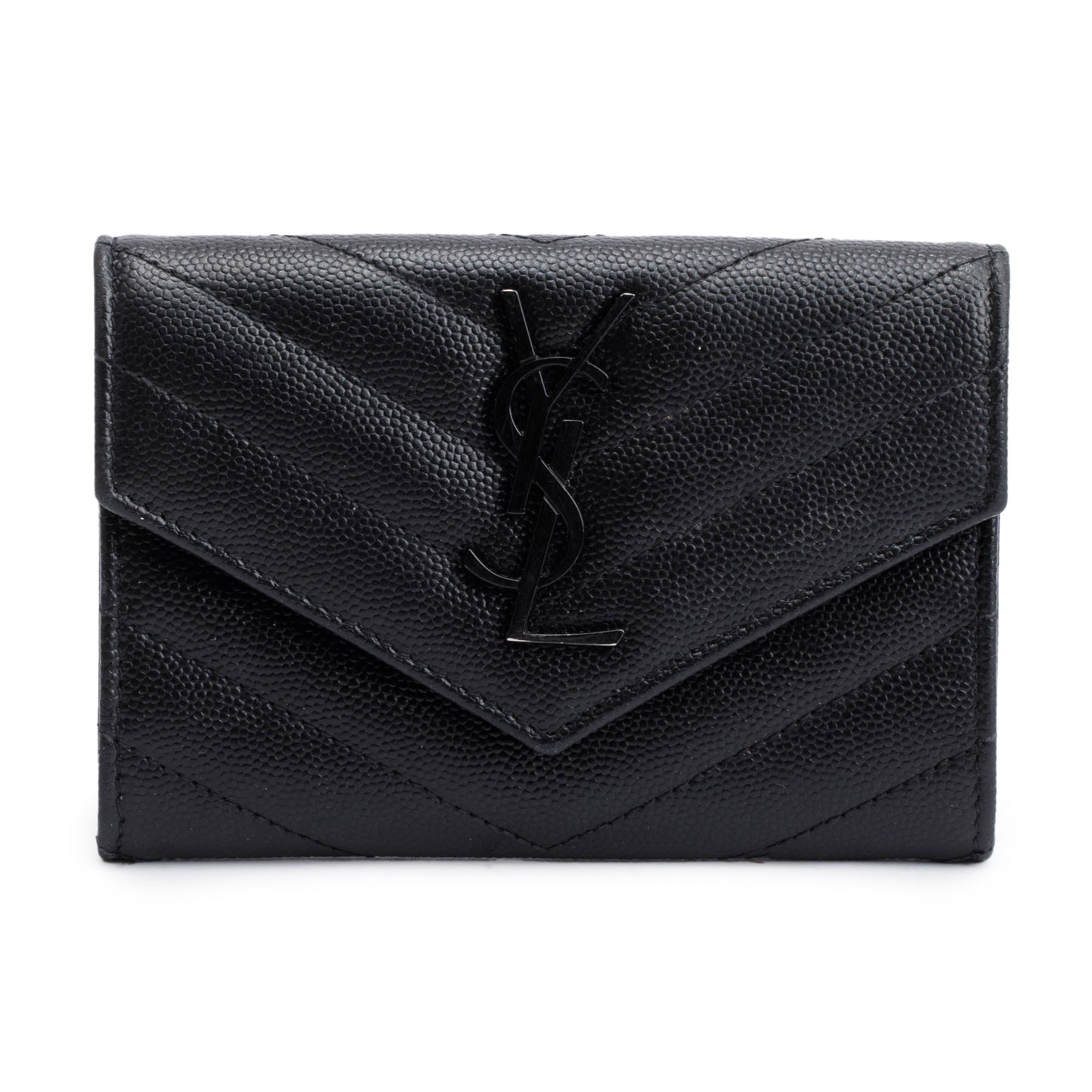 Saint Laurent Black Grain De Poudre Cassandre Matelasse Small Envelope Wallet