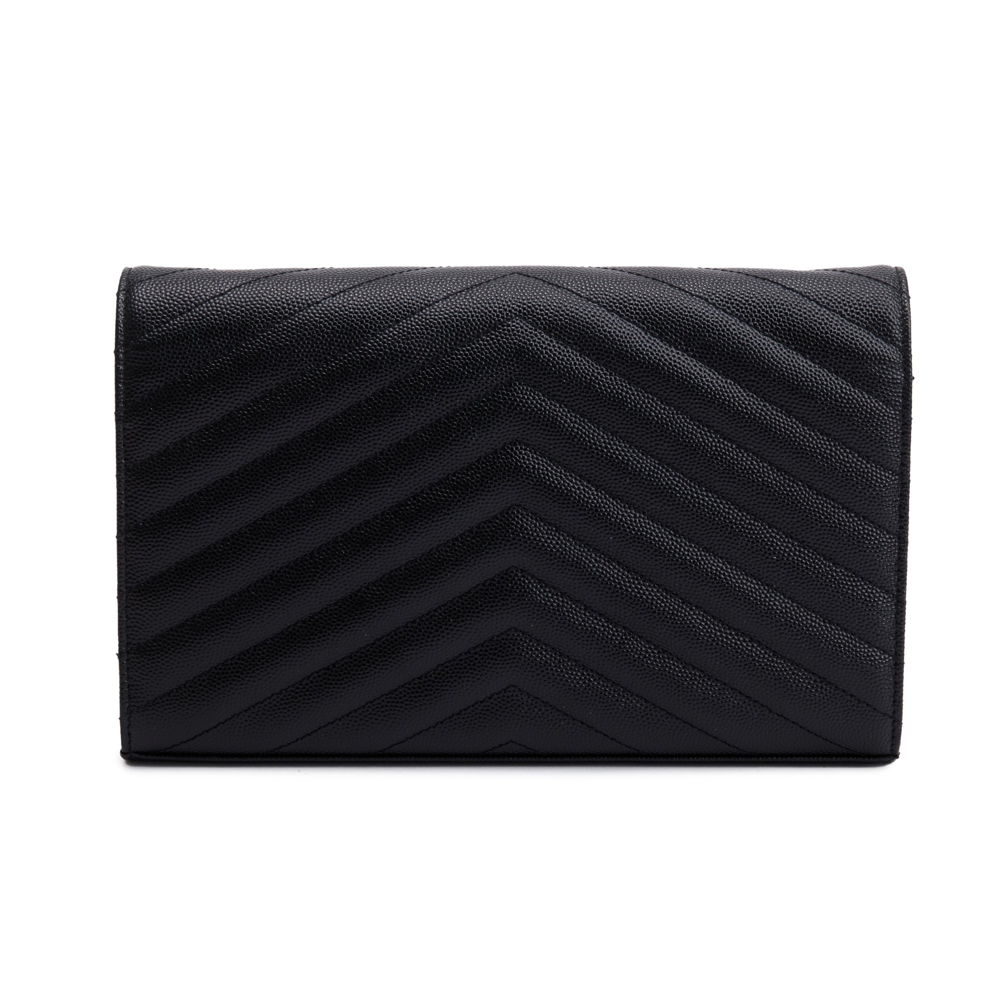 Saint Laurent Black Grain De Poudre Leather Cassandre Matelasse Chain Wallet w/ Box