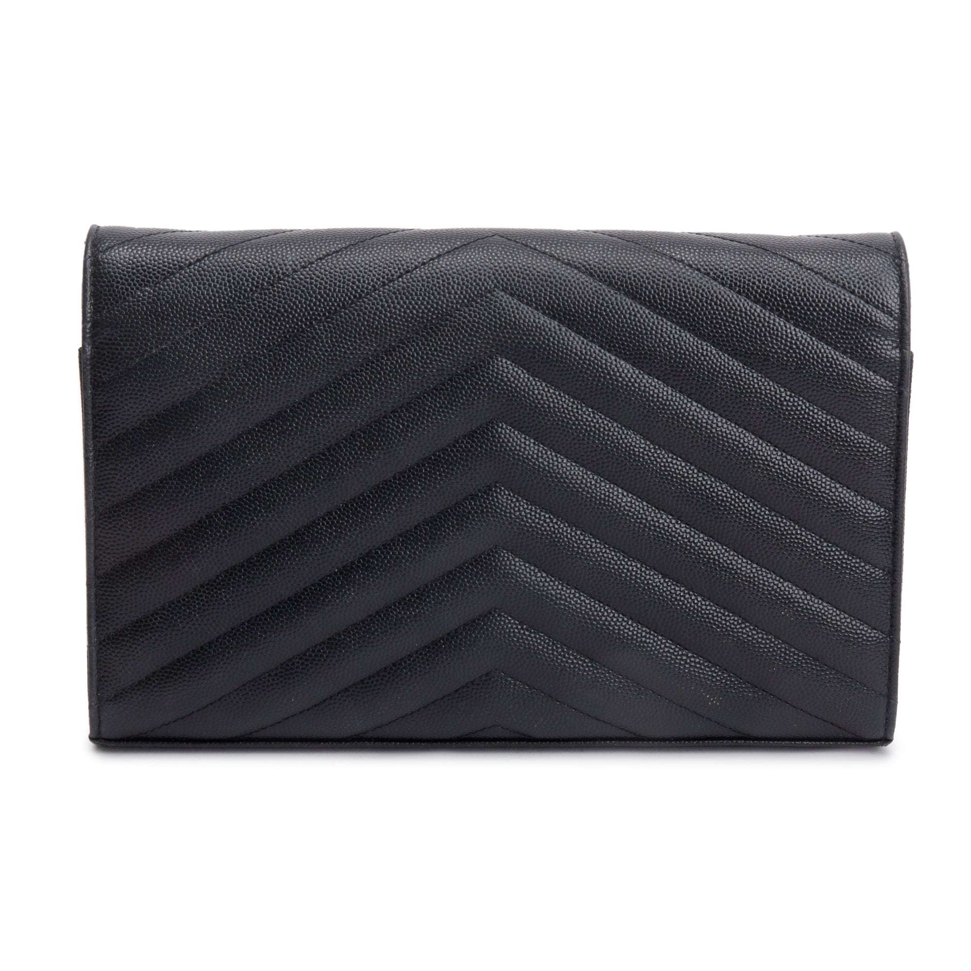 Saint Laurent Black Grain De Poudre Leather Cassandre Matelasse Chain Wallet w/ Box & Receipt
