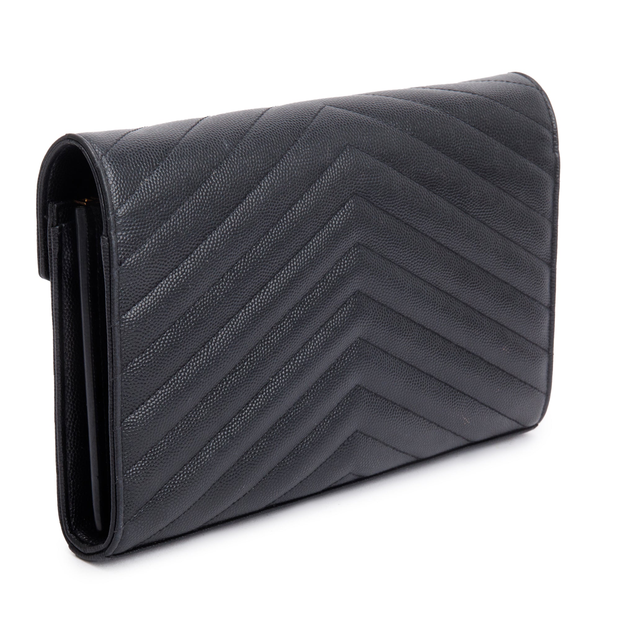 Saint Laurent Black Grain De Poudre Leather Cassandre Matelasse Chain Wallet w/ Box & Receipt