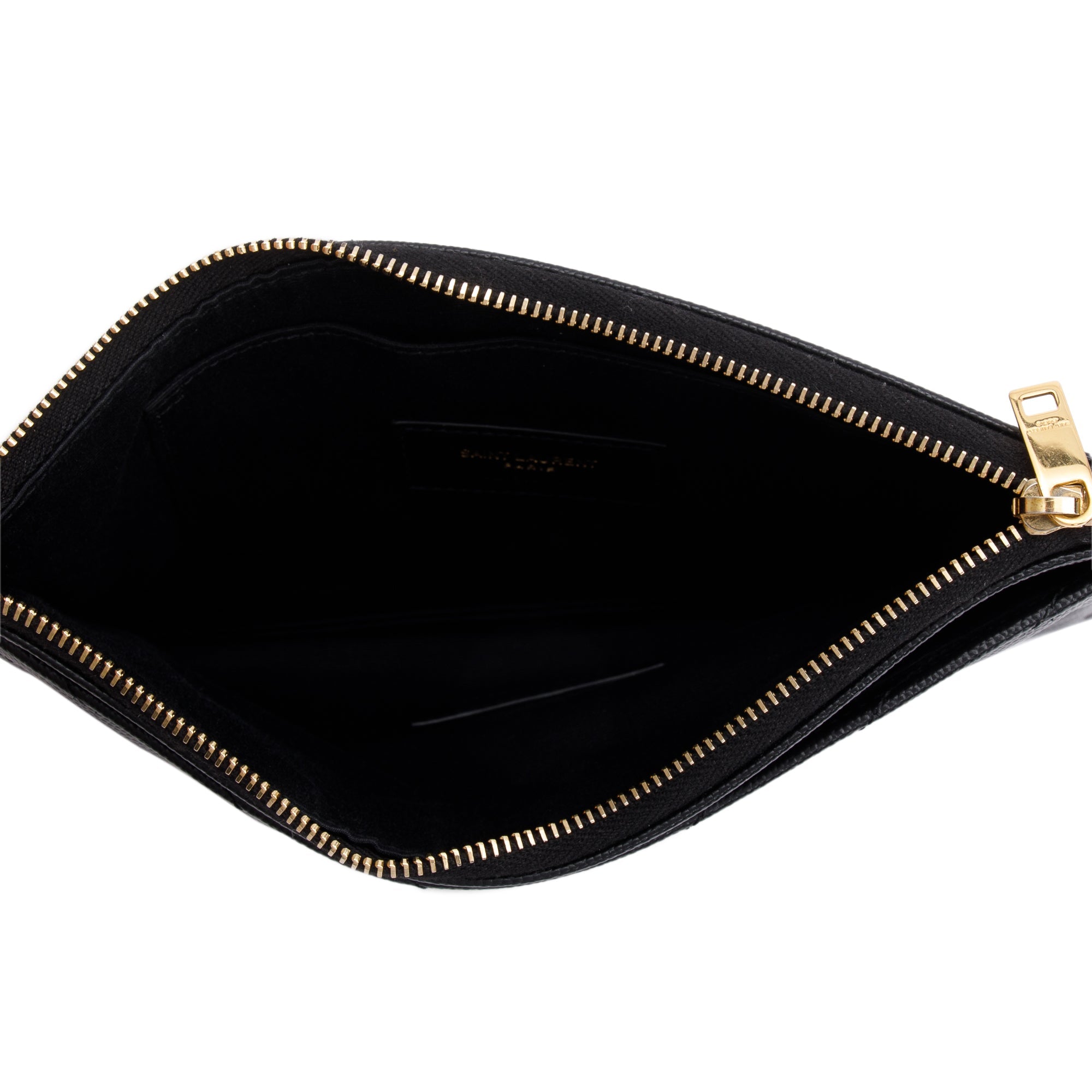 Saint Laurent Black Grain De Poudre Leather Cassandre Matelasse Large Zipped Pouch w/ Stap & Box