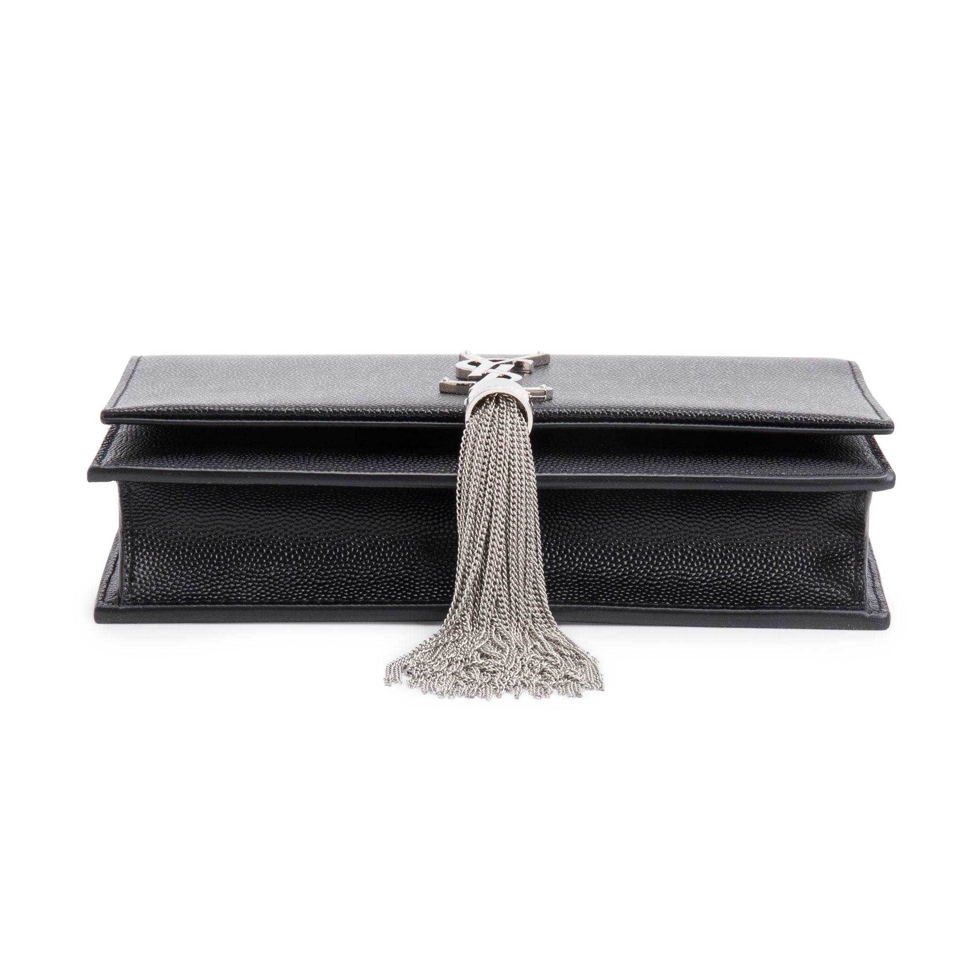 Saint Laurent Black Grain De Poudre Leather Kate Tassel Wallet on Chain