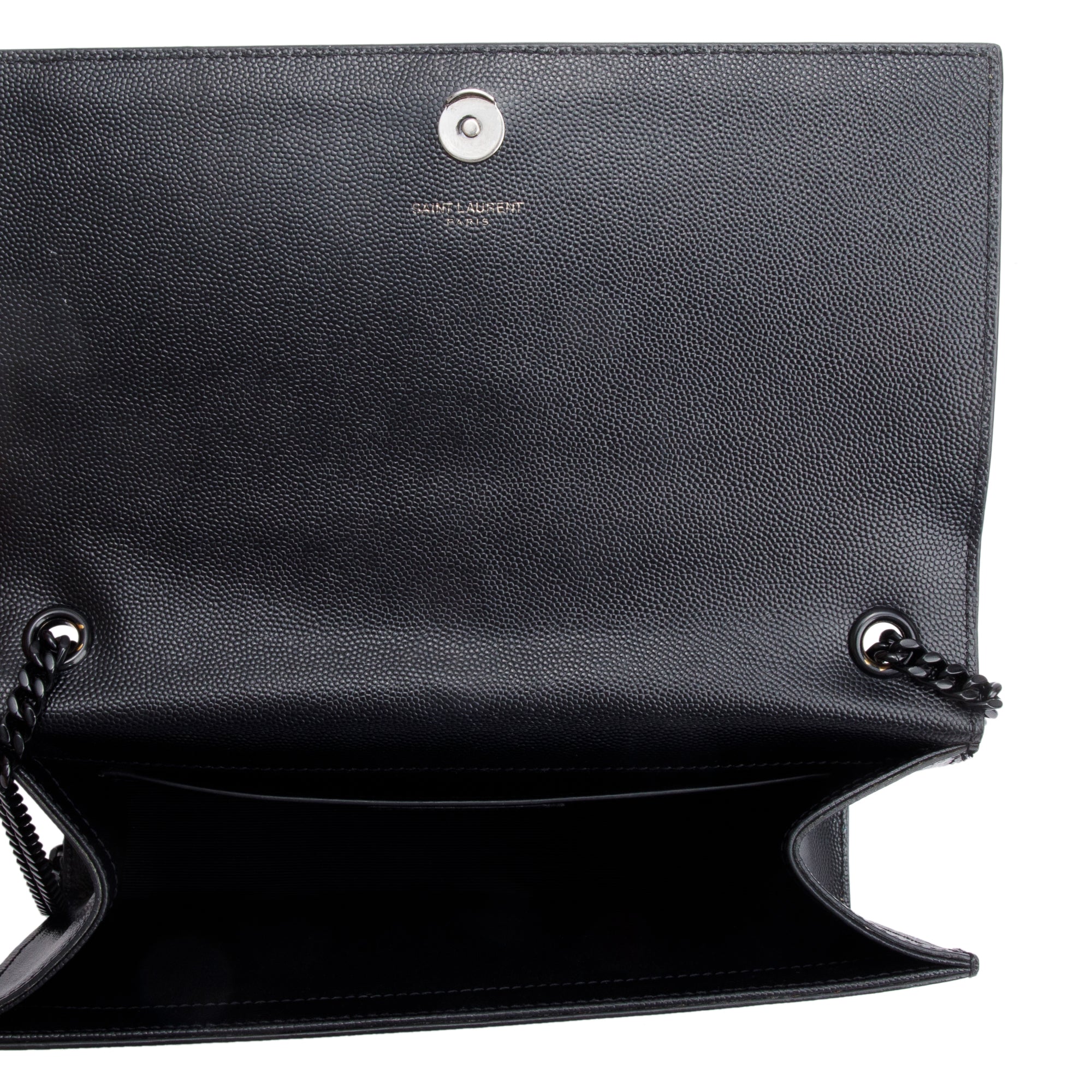 Saint Laurent Black Grain De Poudre Leather Medium Monogram Kate Chain Bag