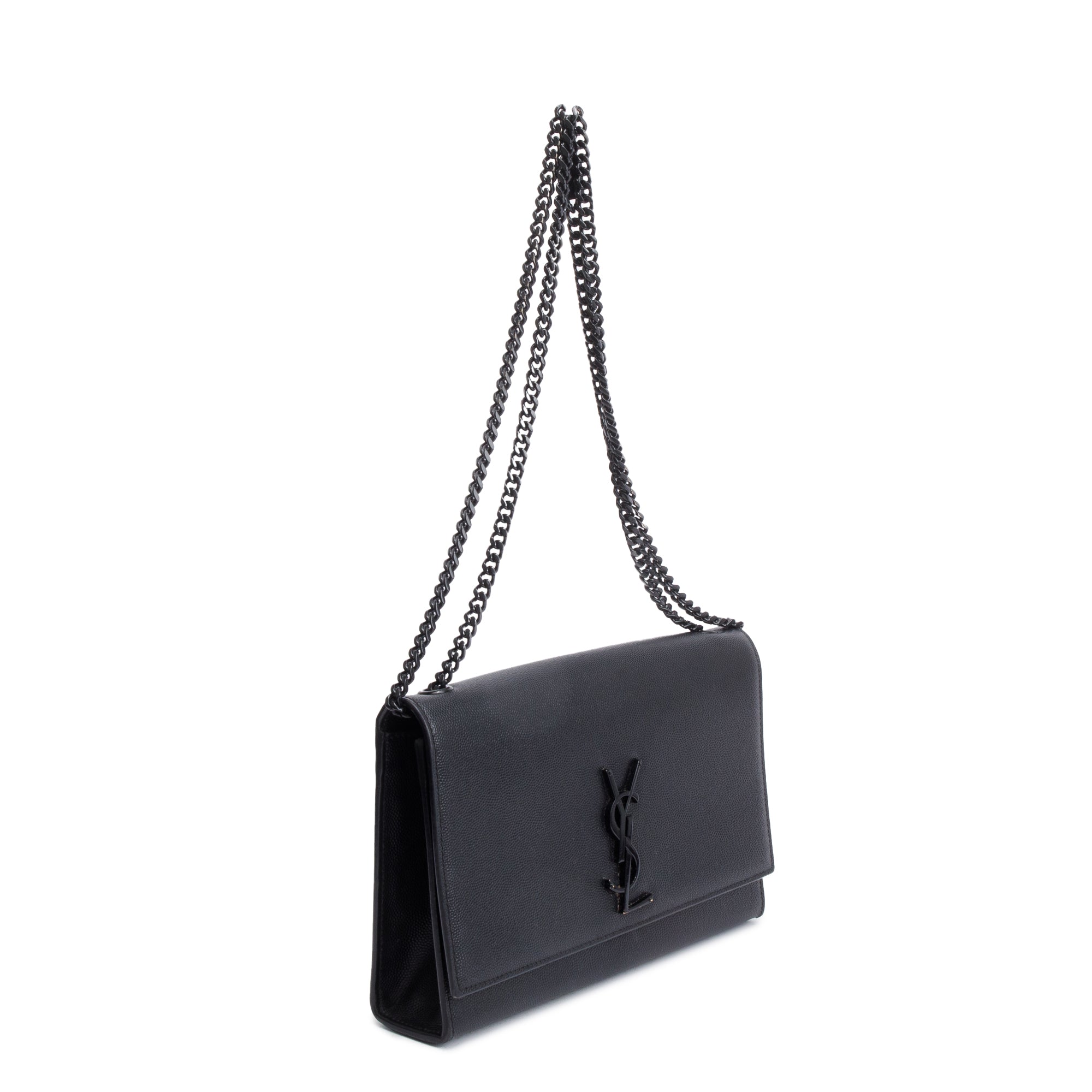 Saint Laurent Black Grain De Poudre Leather Medium Monogram Kate Chain Bag