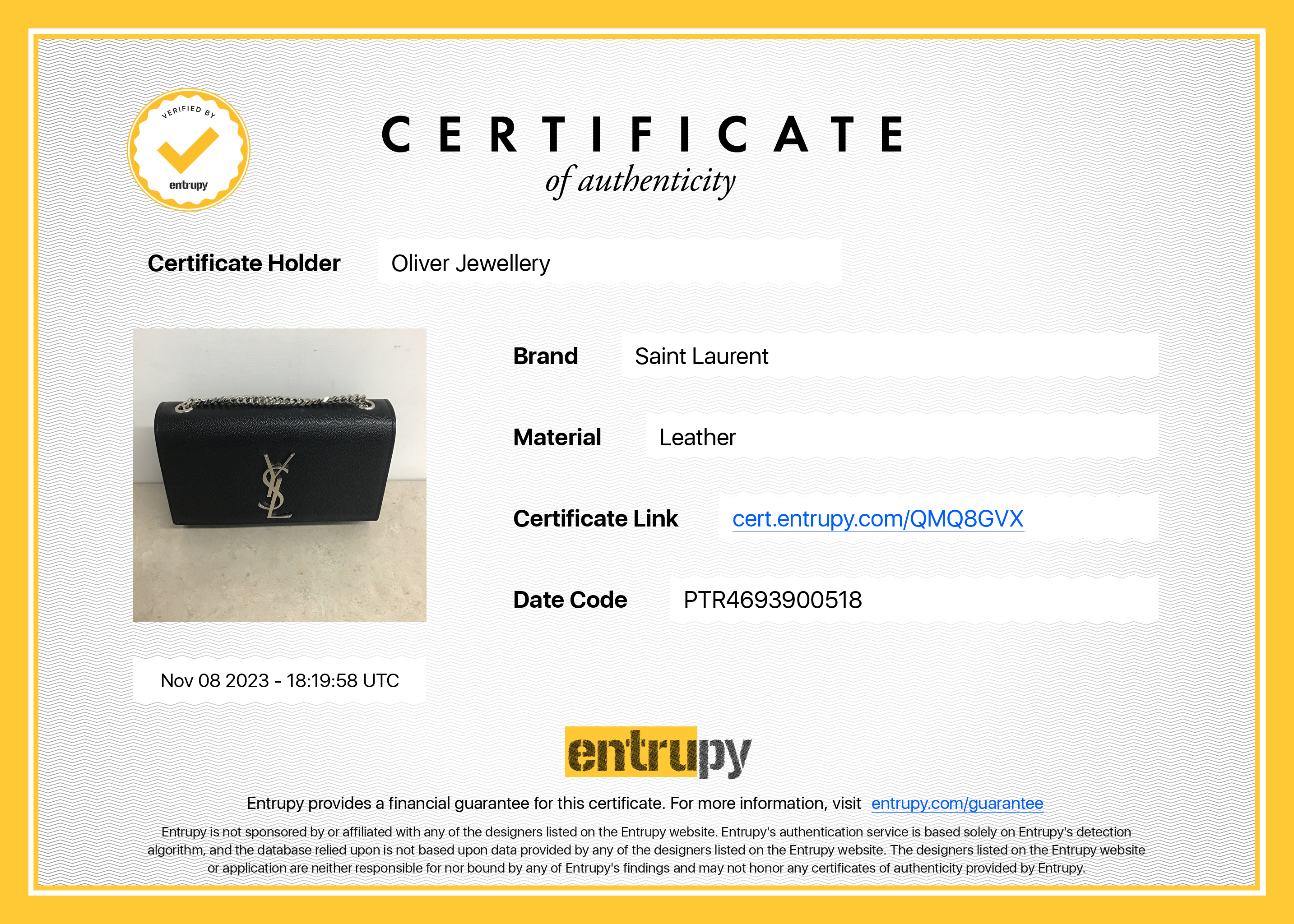 Saint Laurent Black Grain De Poudre Leather Small Kate Bag w/ Box