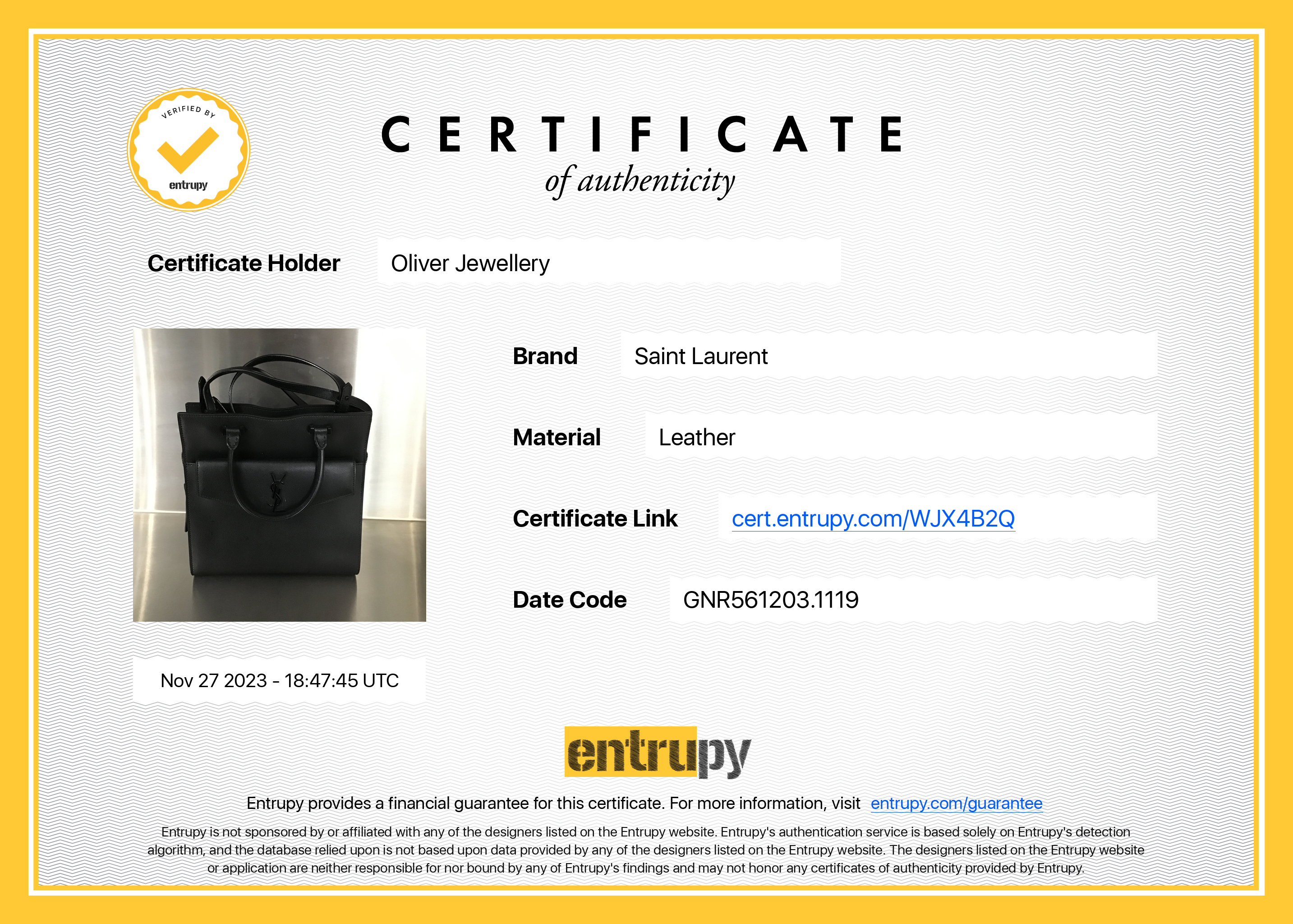 Saint Laurent Black Grain De Poudre Leather Uptown Tote with Pouch w/ Receipt