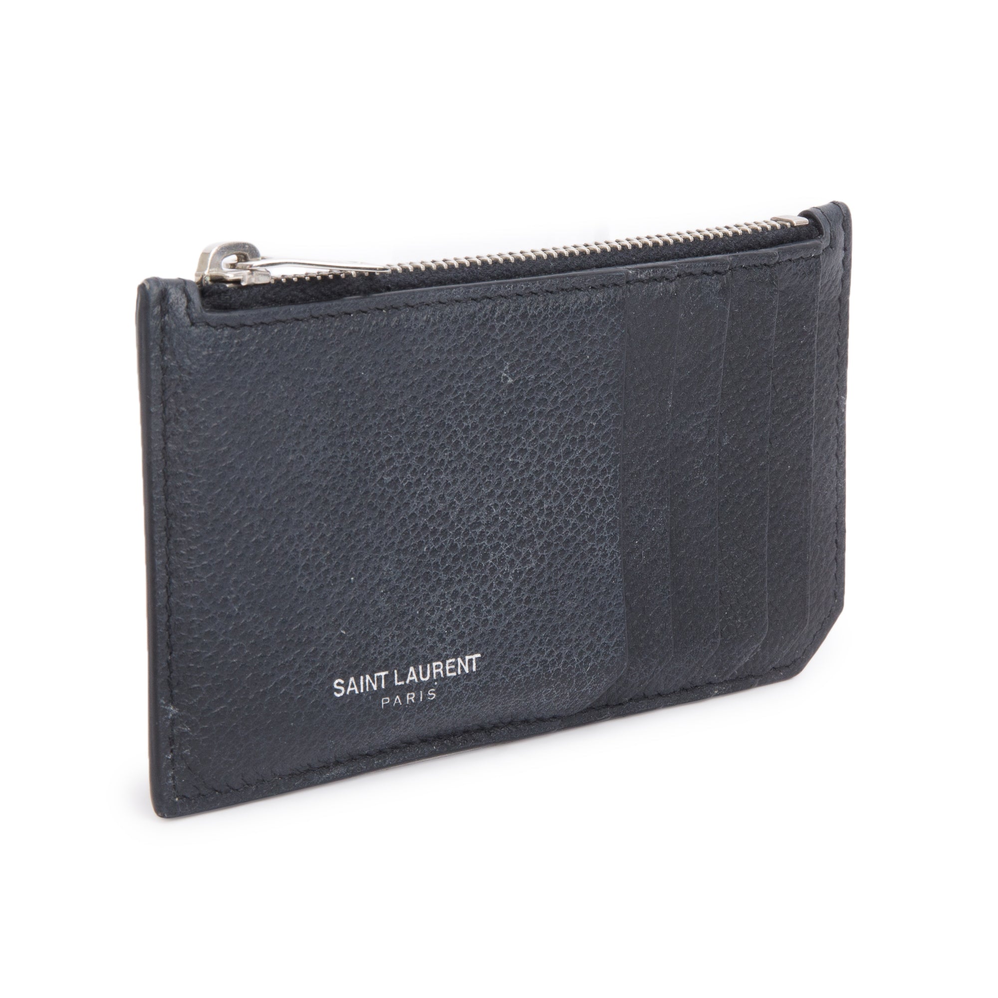 Saint Laurent Black Grain De Poudre Paris Fragments Zipped Card Case w/ Box