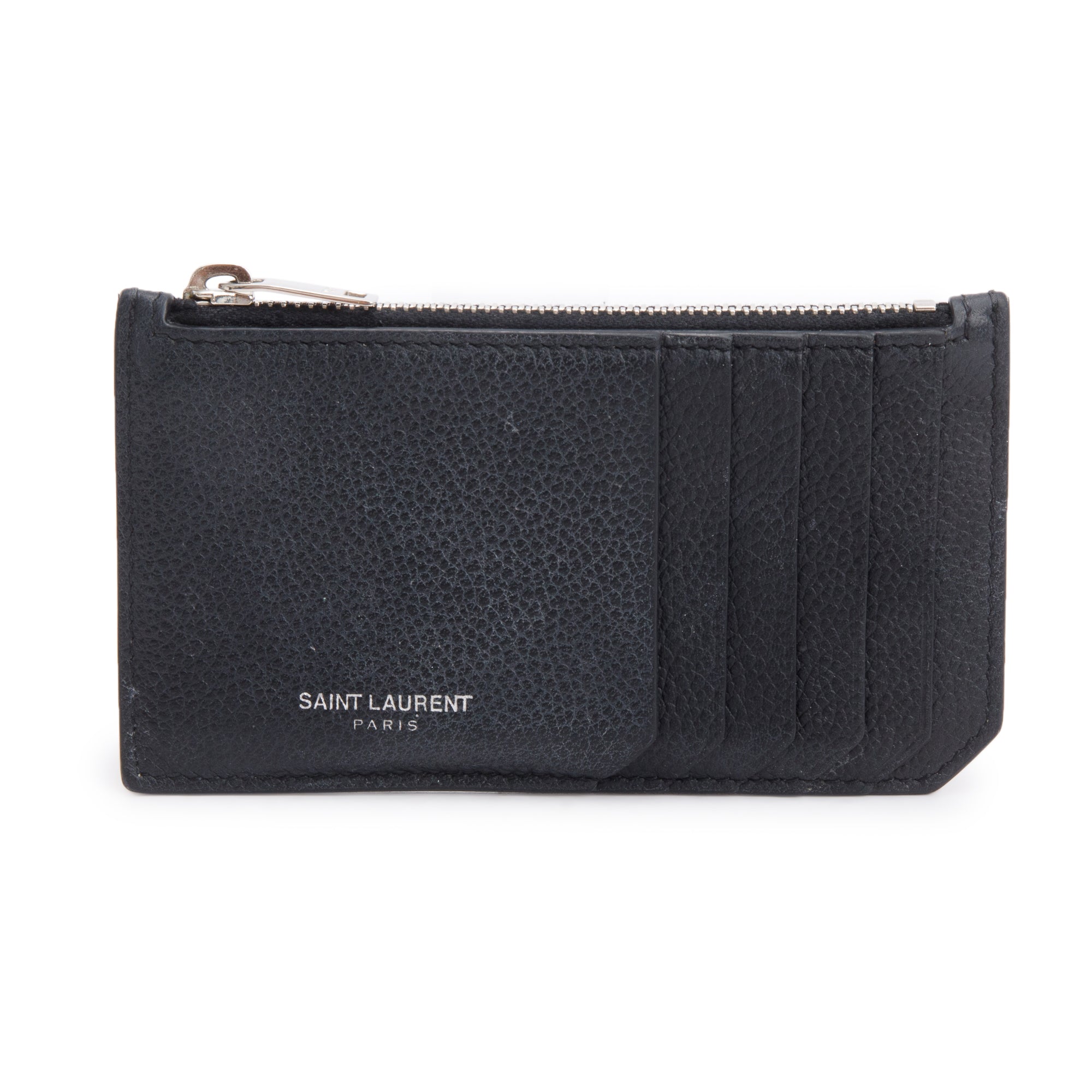SAINT LAURENT Paris カードケース Saint Laurent Black Grain De Poudre Paris Fragments Zipped Card