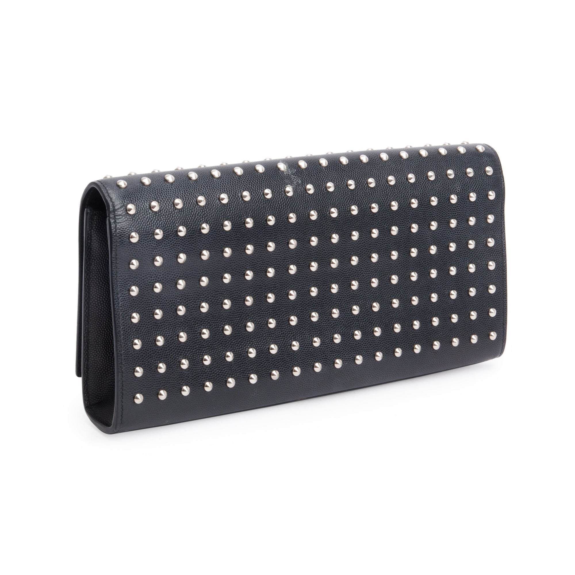 Saint Laurent Black Grain De Poudre Studded Kate Clutch