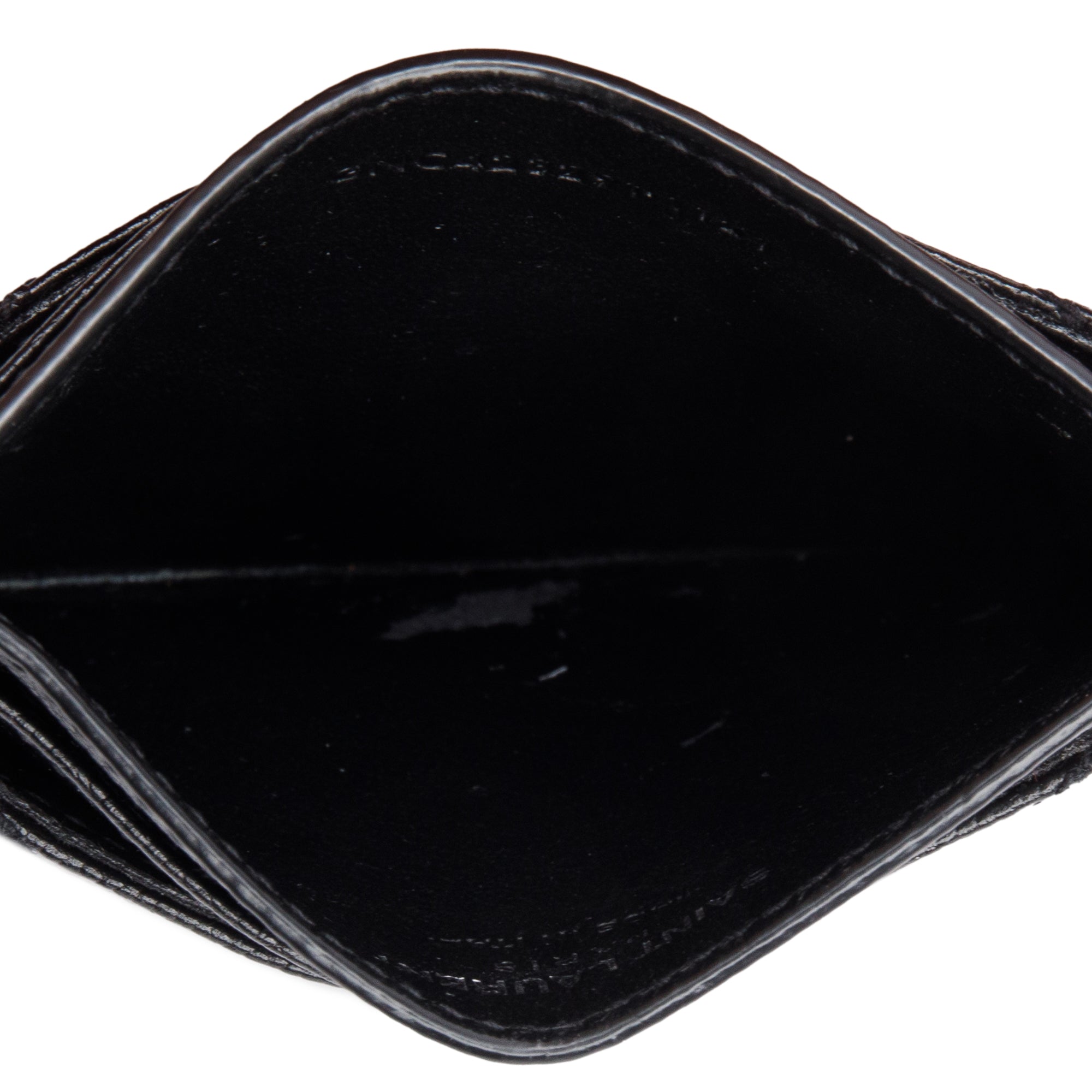 Saint Laurent Black Grain de Poudre Matelasse Chevron Leather Card Holder w/ Box