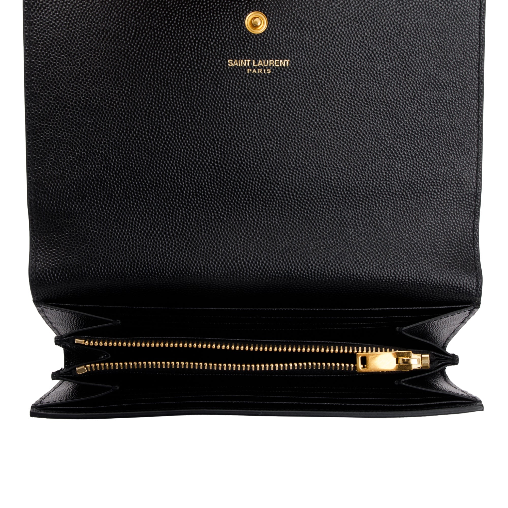 Saint Laurent Black Grain de Poudre Stars Monogram Bi-Fold Long Wallet w/ Box