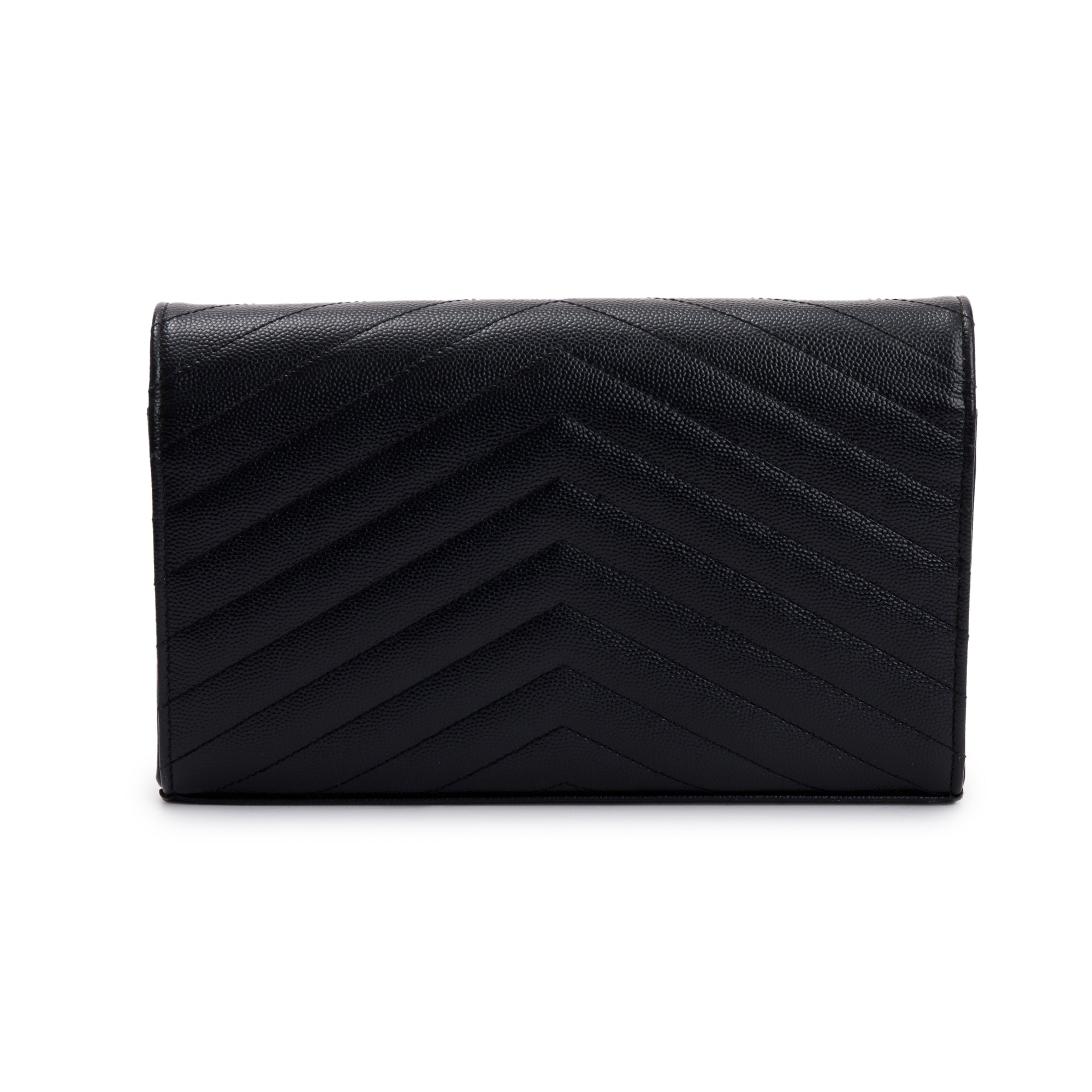 Saint Laurent Black Grained De Poudre Cassandre Matelasse Chain Wallet