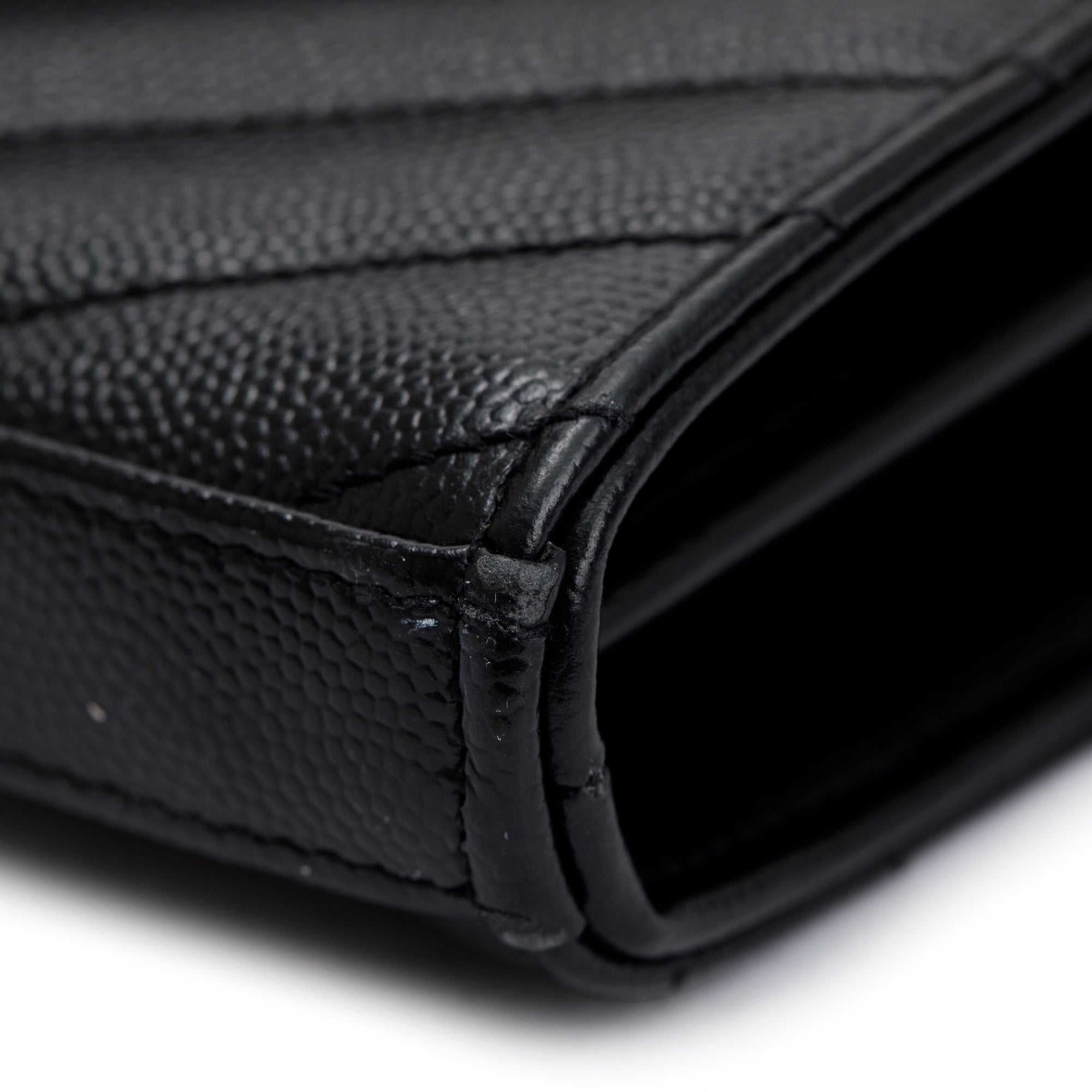 Saint Laurent Black Grained De Poudre Cassandre Matelasse Chain Wallet