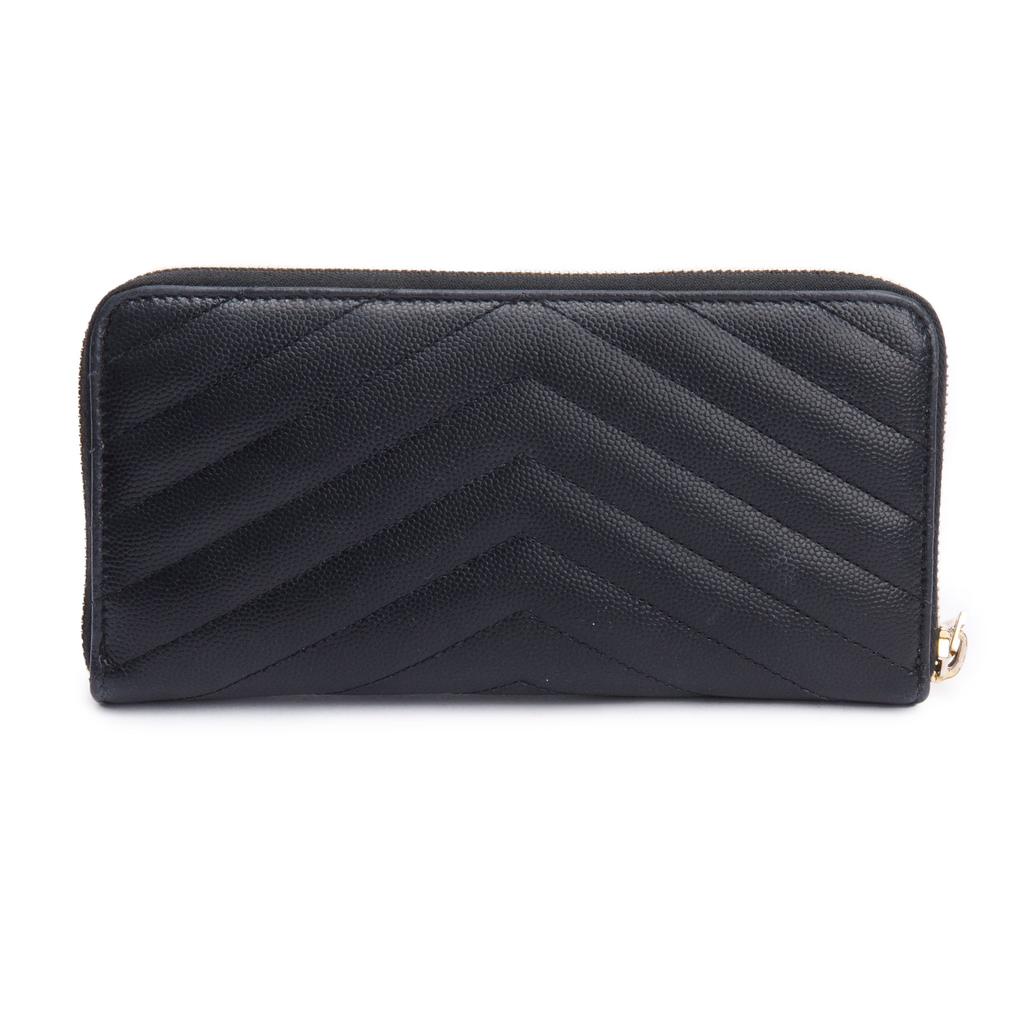 Saint Laurent Black Grained De Poudre Cassandre Matelasse Zip Around Wallet
