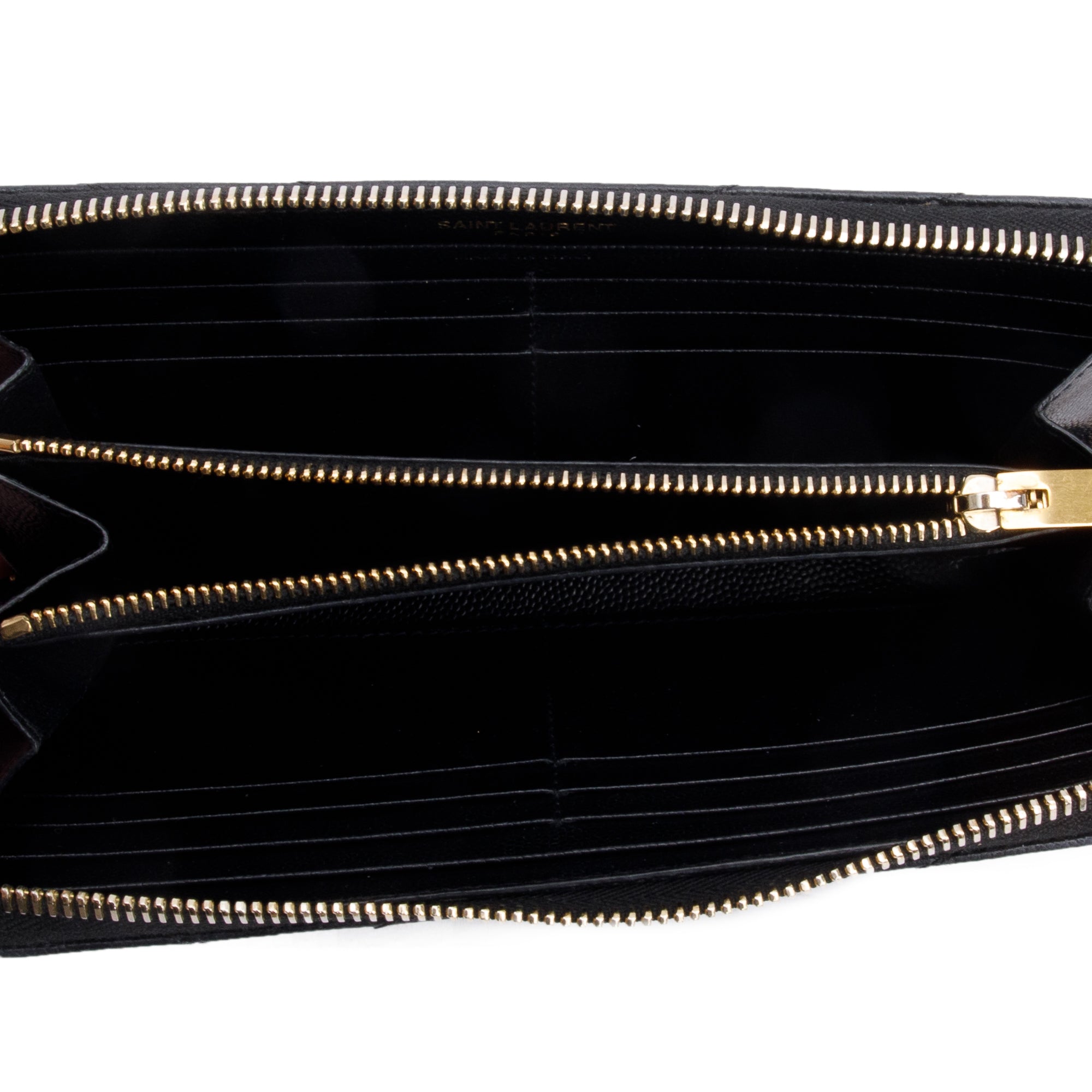 Saint Laurent Black Grained De Poudre Cassandre Matelasse Zip Around Wallet