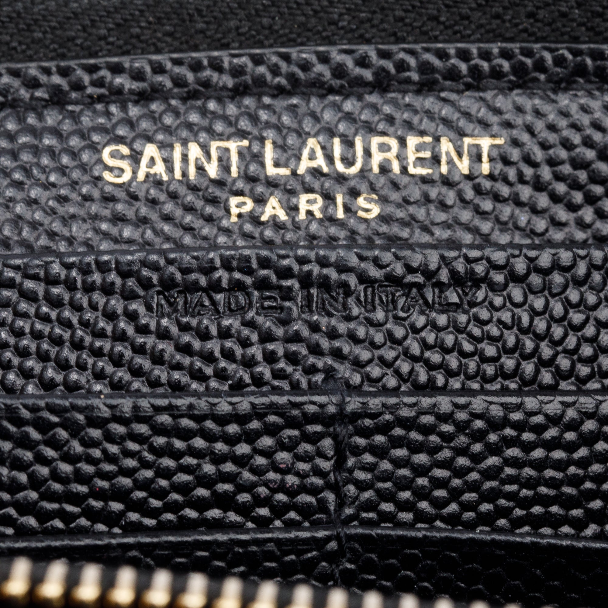 Saint Laurent Black Grained De Poudre Cassandre Matelasse Zip Around Wallet