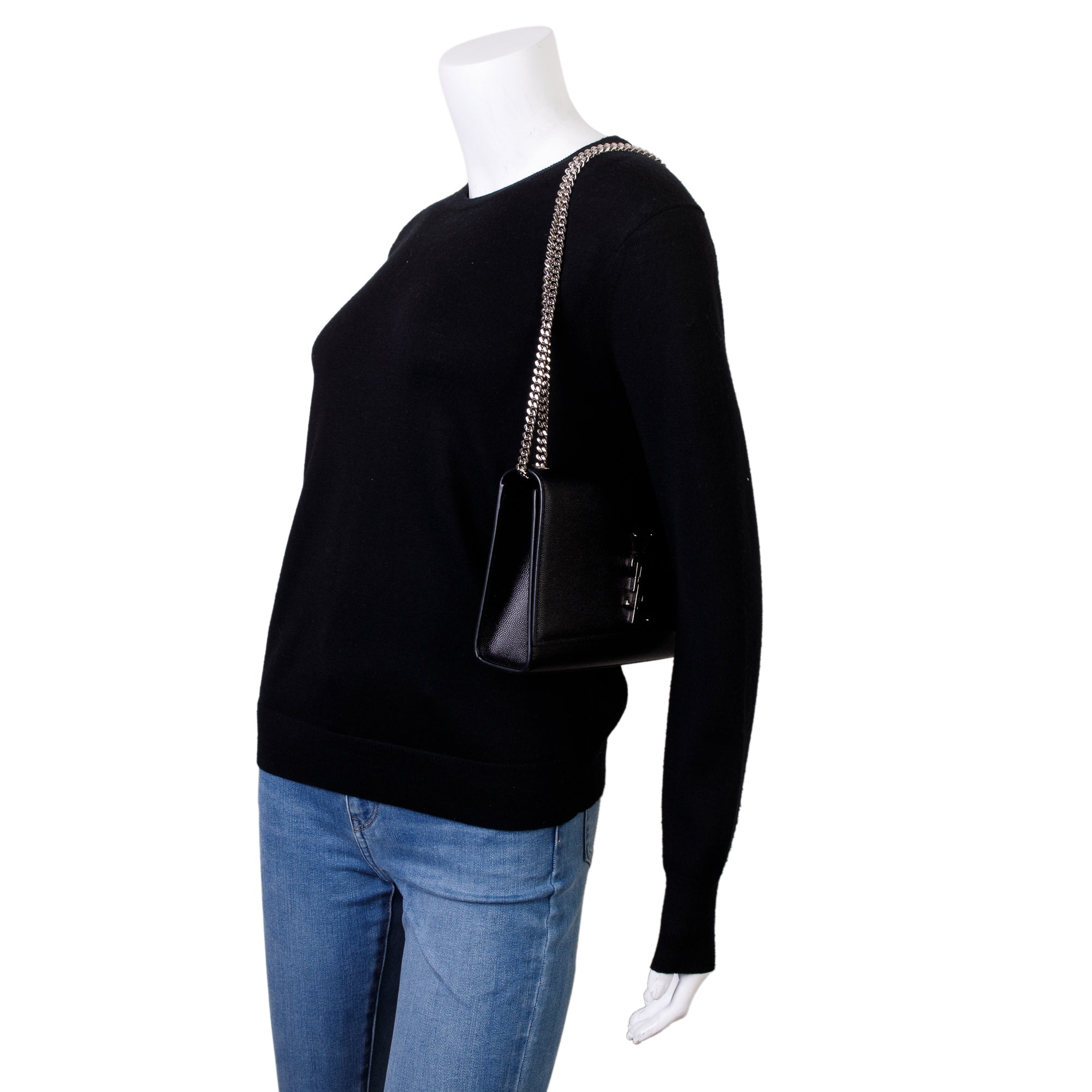 Saint Laurent Black Grained De Poudre Leather Medium Kate Bag