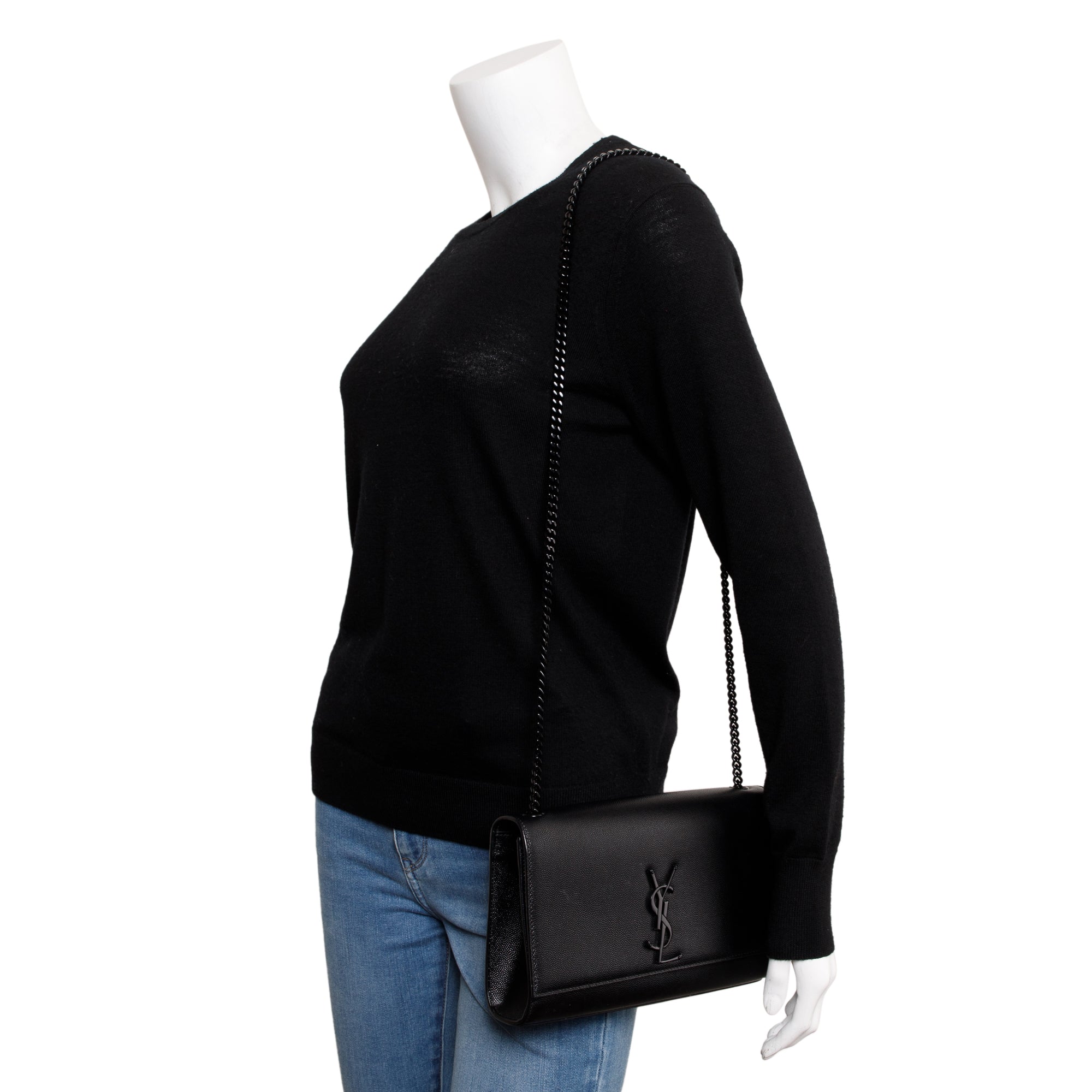 Saint Laurent Black Grained De Poudre Leather Medium Kate Bag