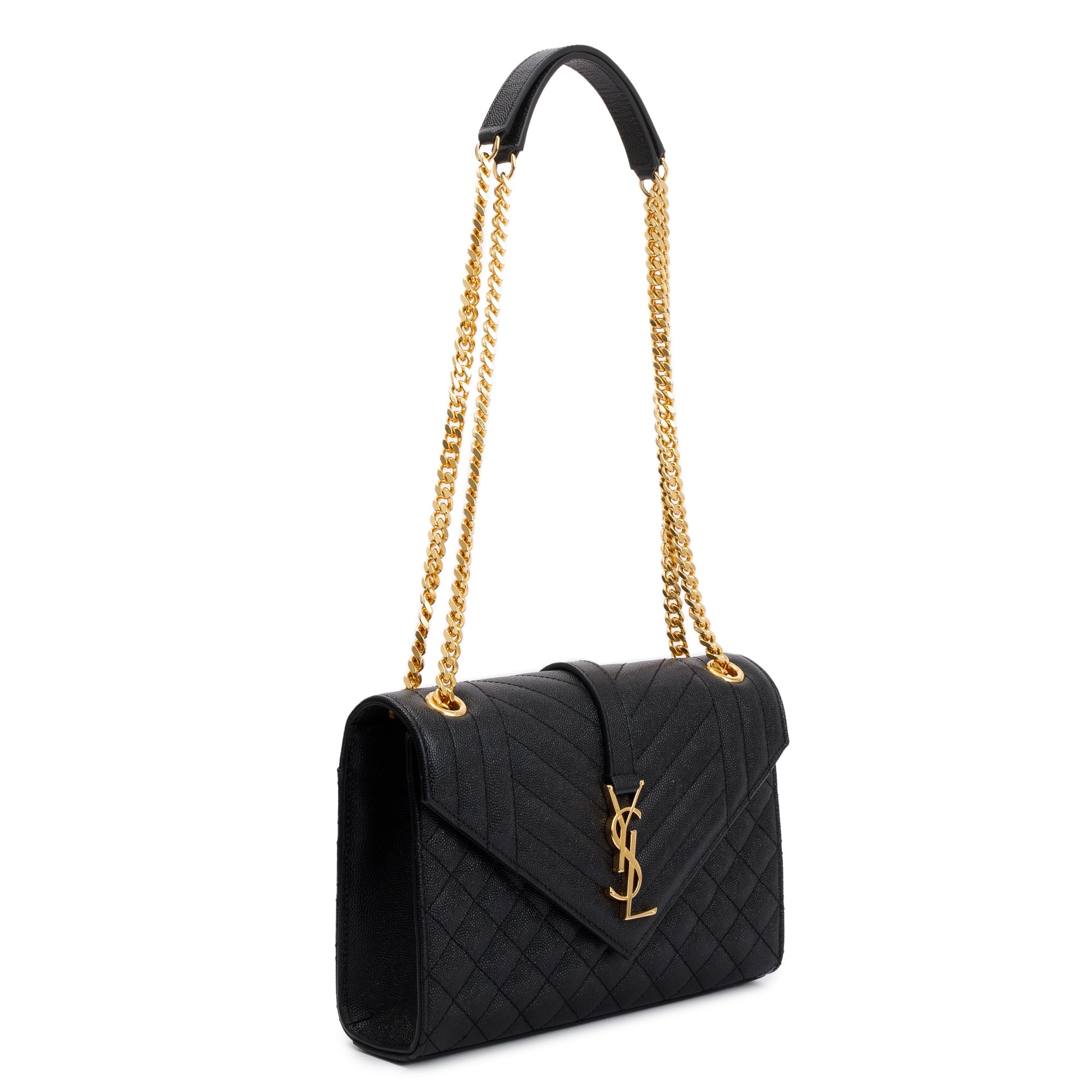 Saint Laurent Black Grained De Poudre Medium Envelope Shoulder Bag