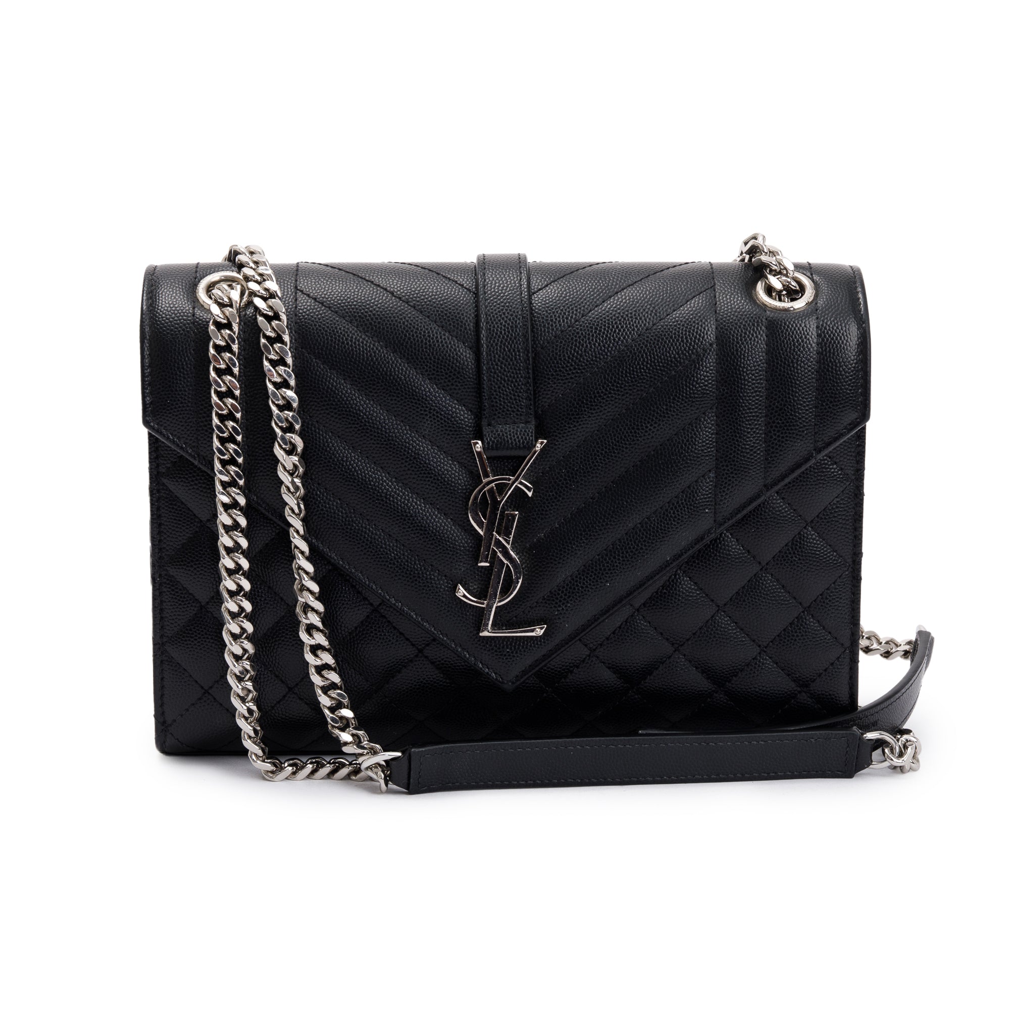 Saint Laurent Black Grained De Poudre Medium Envelope Shoulder Bag w/ Box