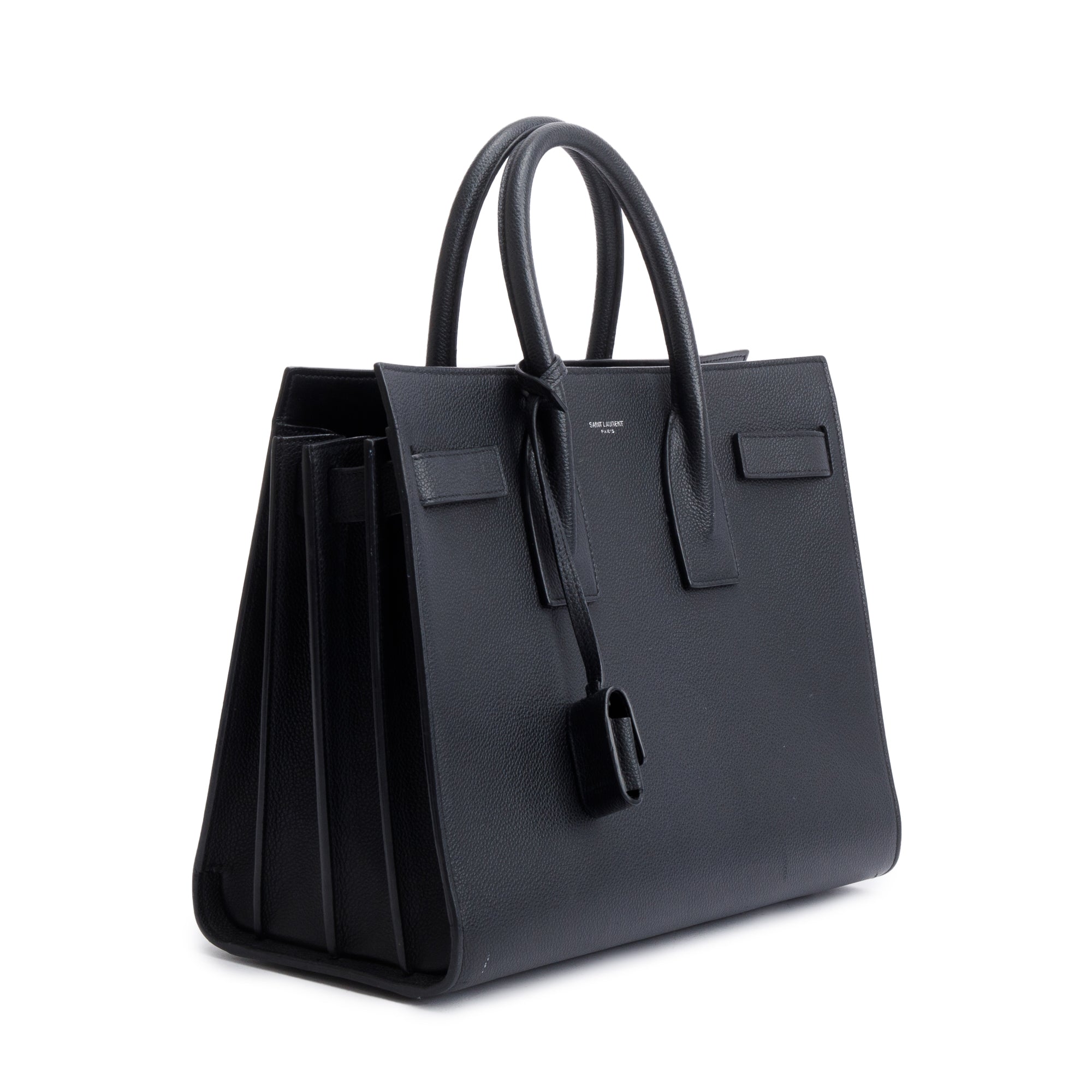 Saint Laurent Black Grained Leather Small Sac De Jour w/ Strap