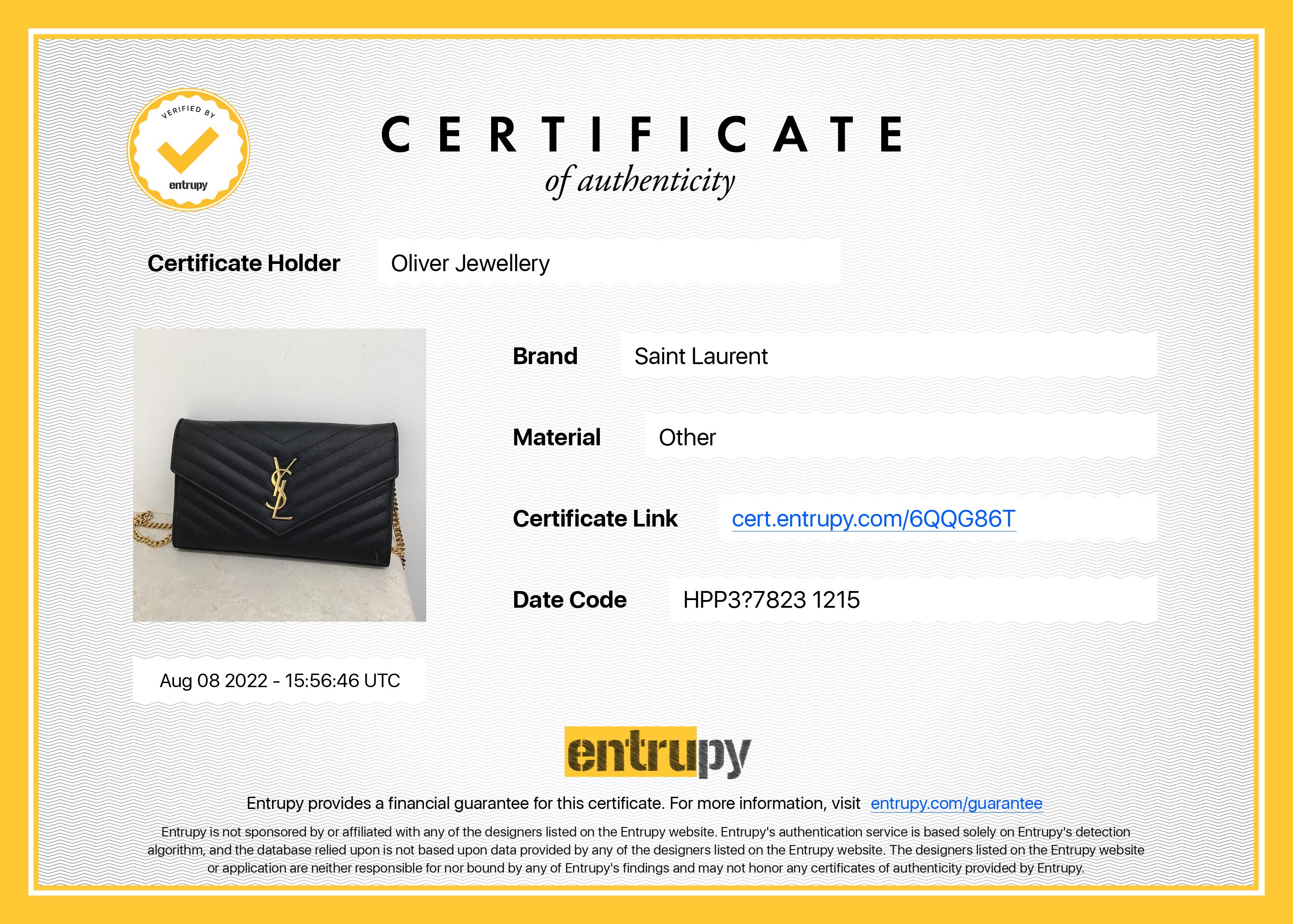 Saint Laurent Black Grained de Poudre Cassandre Matelasse Chain Wallet