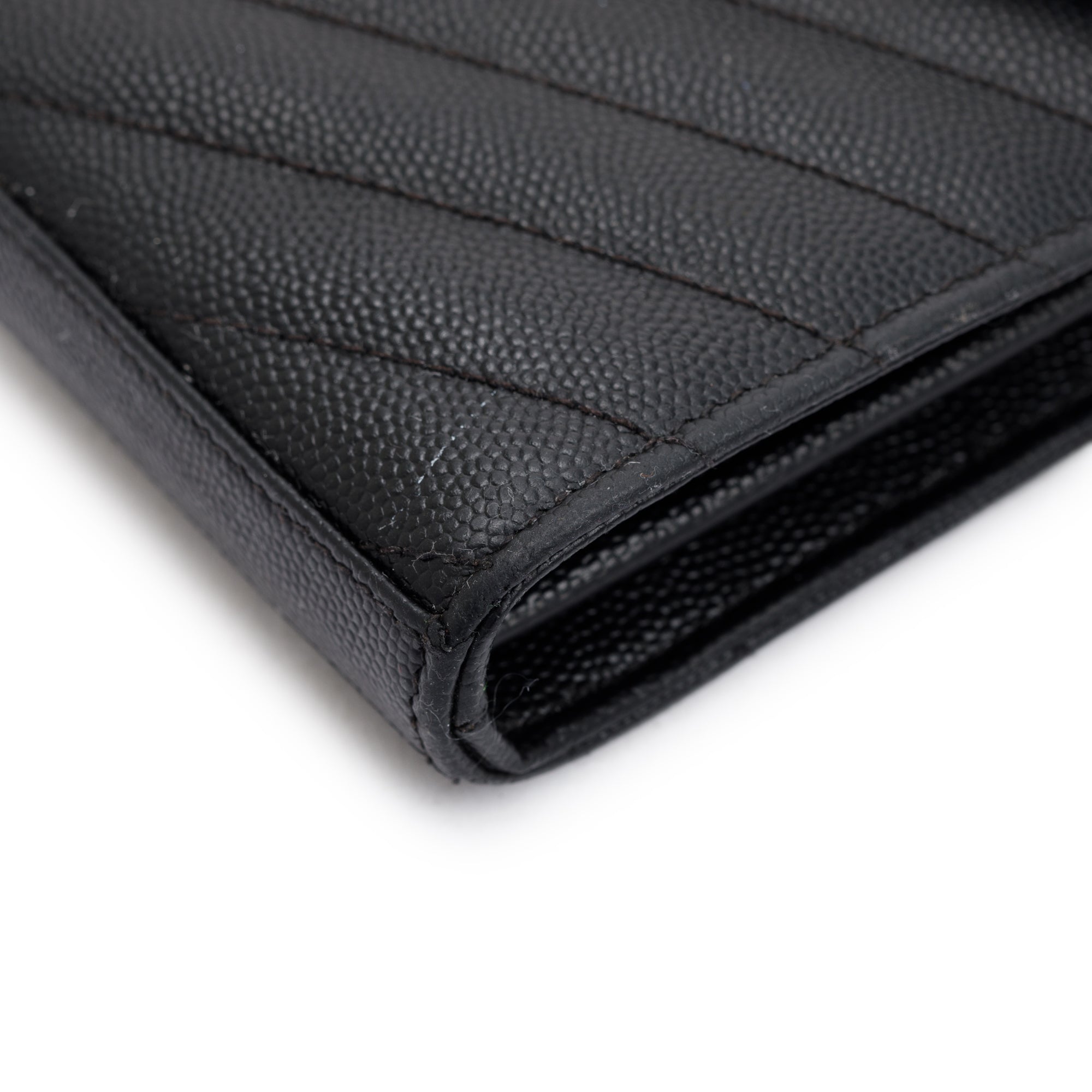 Saint Laurent Black Grained de Poudre Cassandre Matelasse Chain Wallet