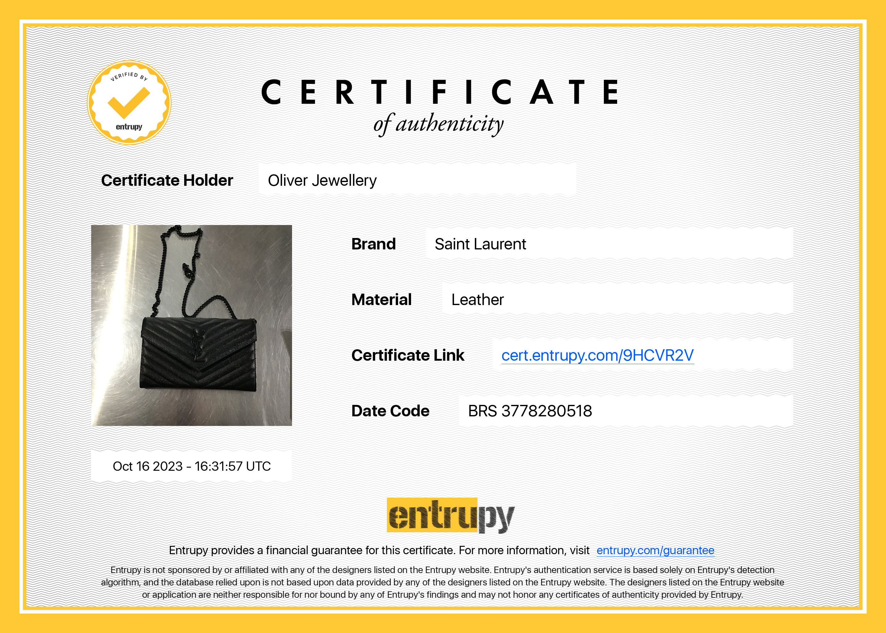 Saint Laurent Black Grained de Poudre Cassandre Matelasse Chain Wallet w/ Box