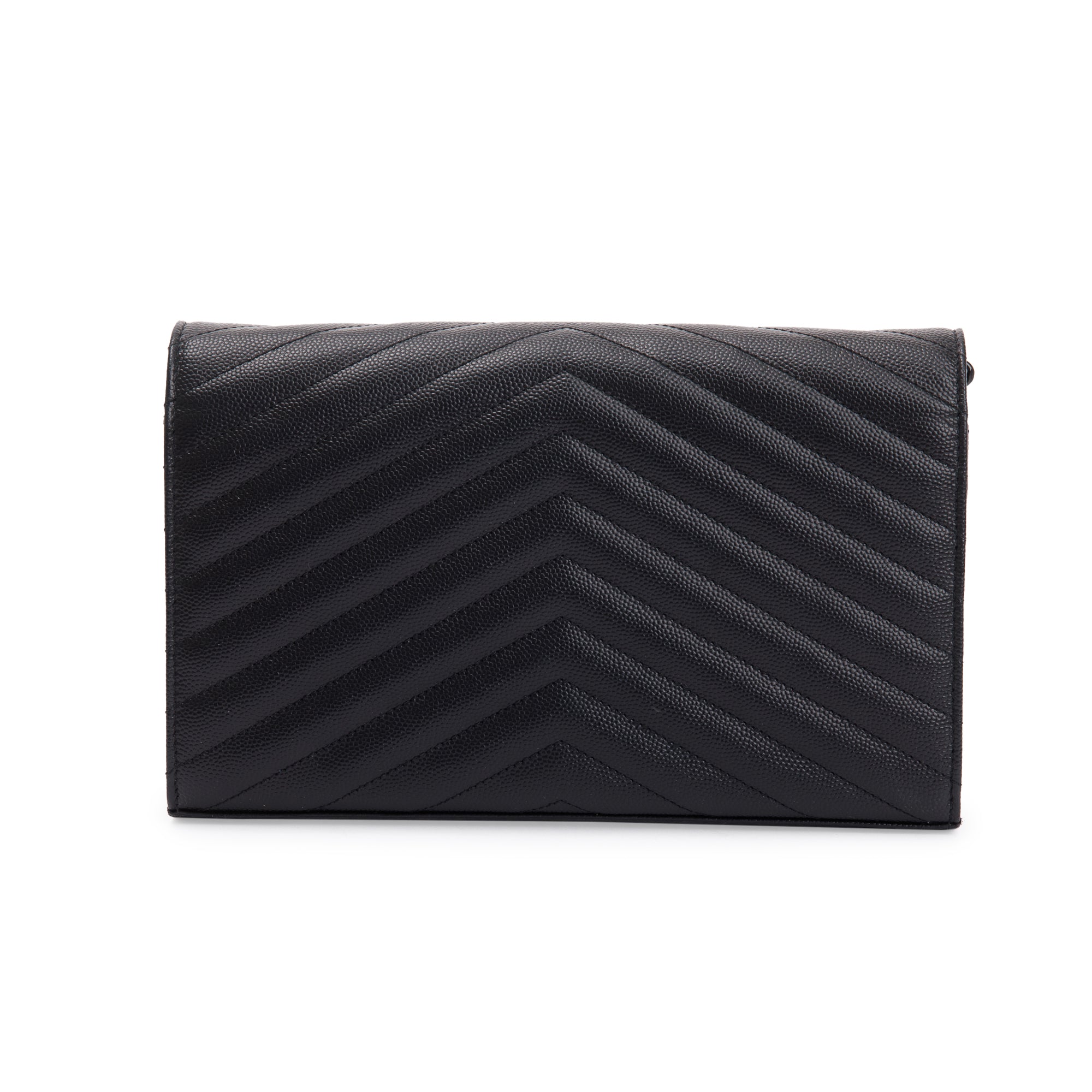 Saint Laurent Black Grained de Poudre Cassandre Matelasse Chain Wallet w/ Box