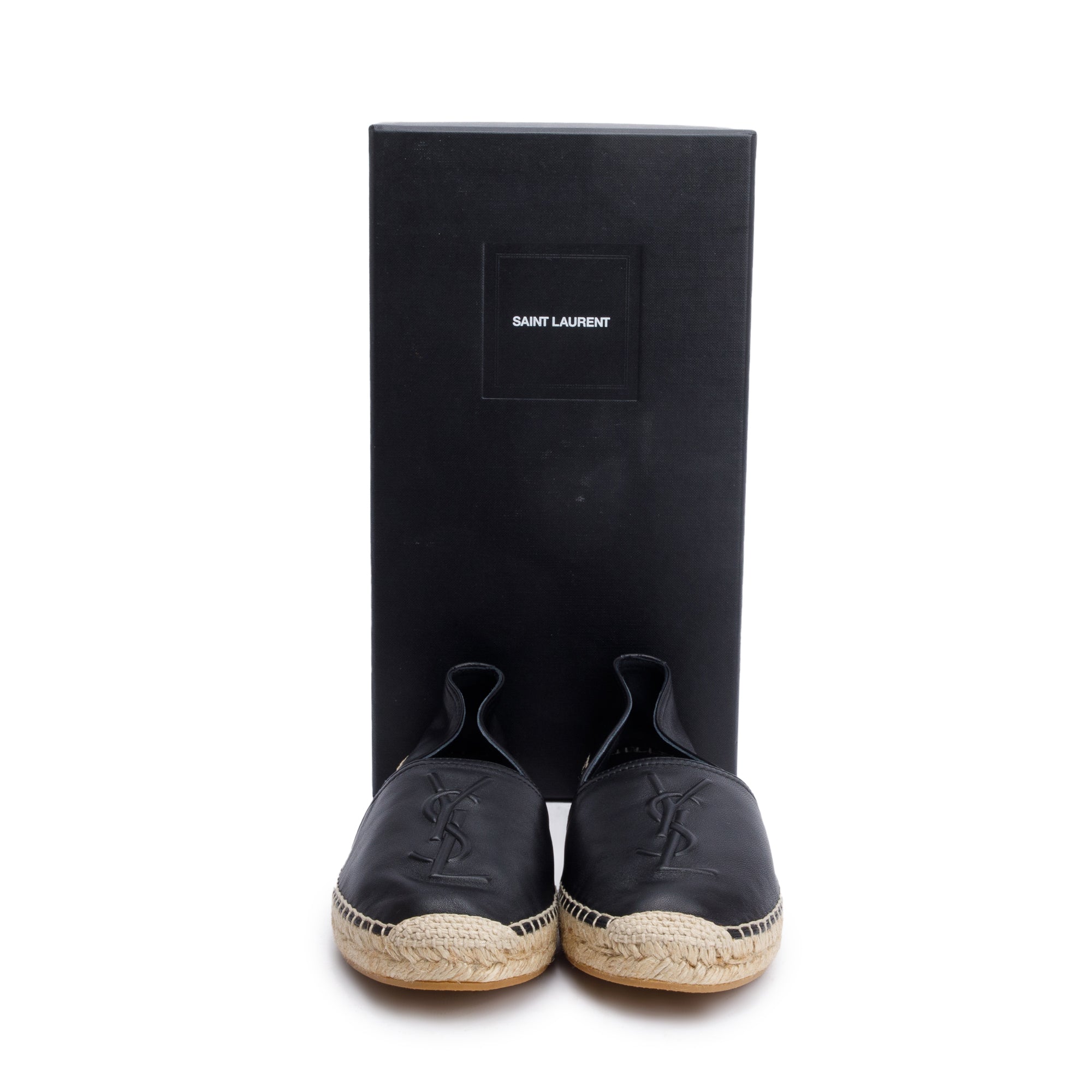 Saint Laurent Black Lambskin Leather Espadrilles, Size 37.5 w/ Box