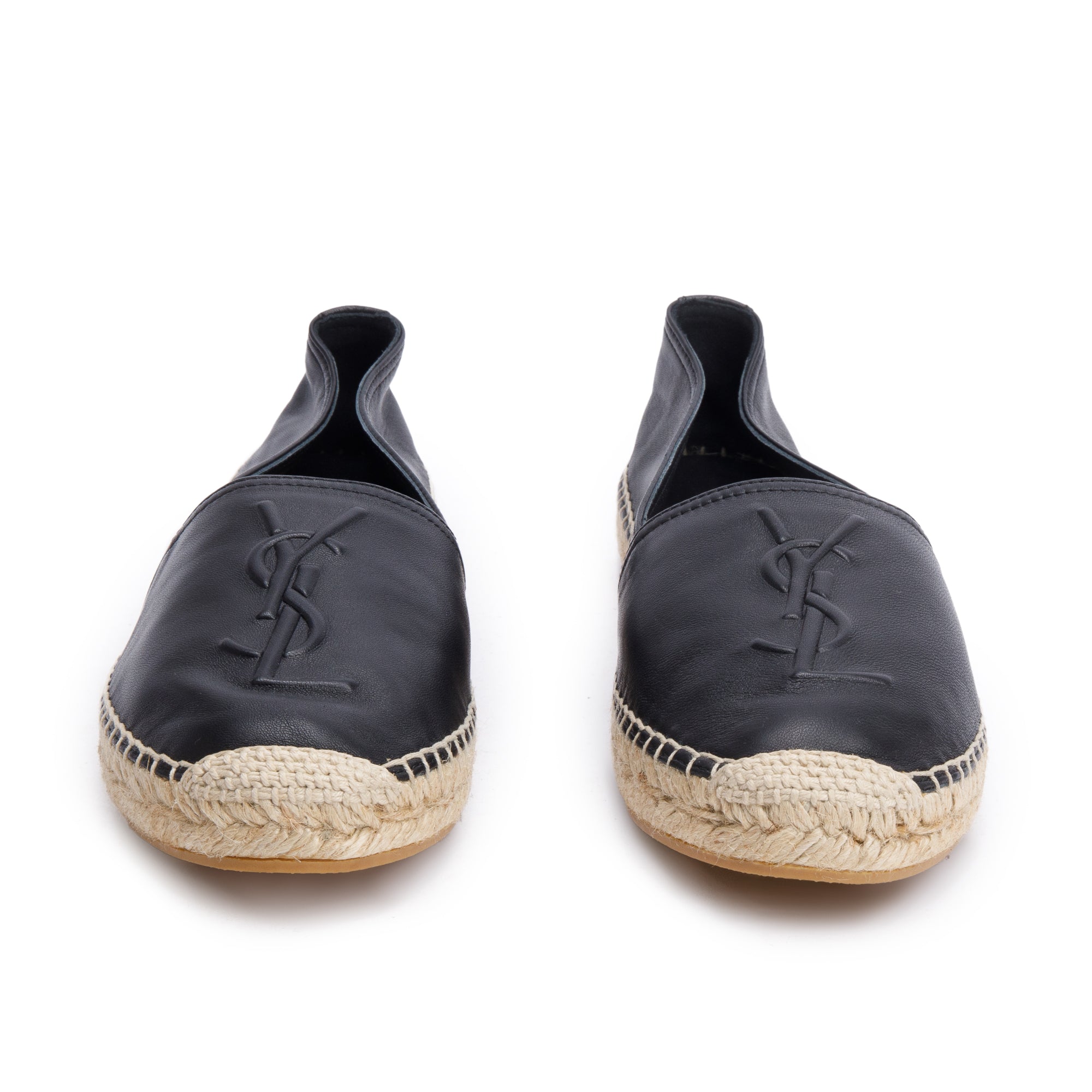 Saint Laurent Black Lambskin Leather Espadrilles, Size 37.5 w/ Box