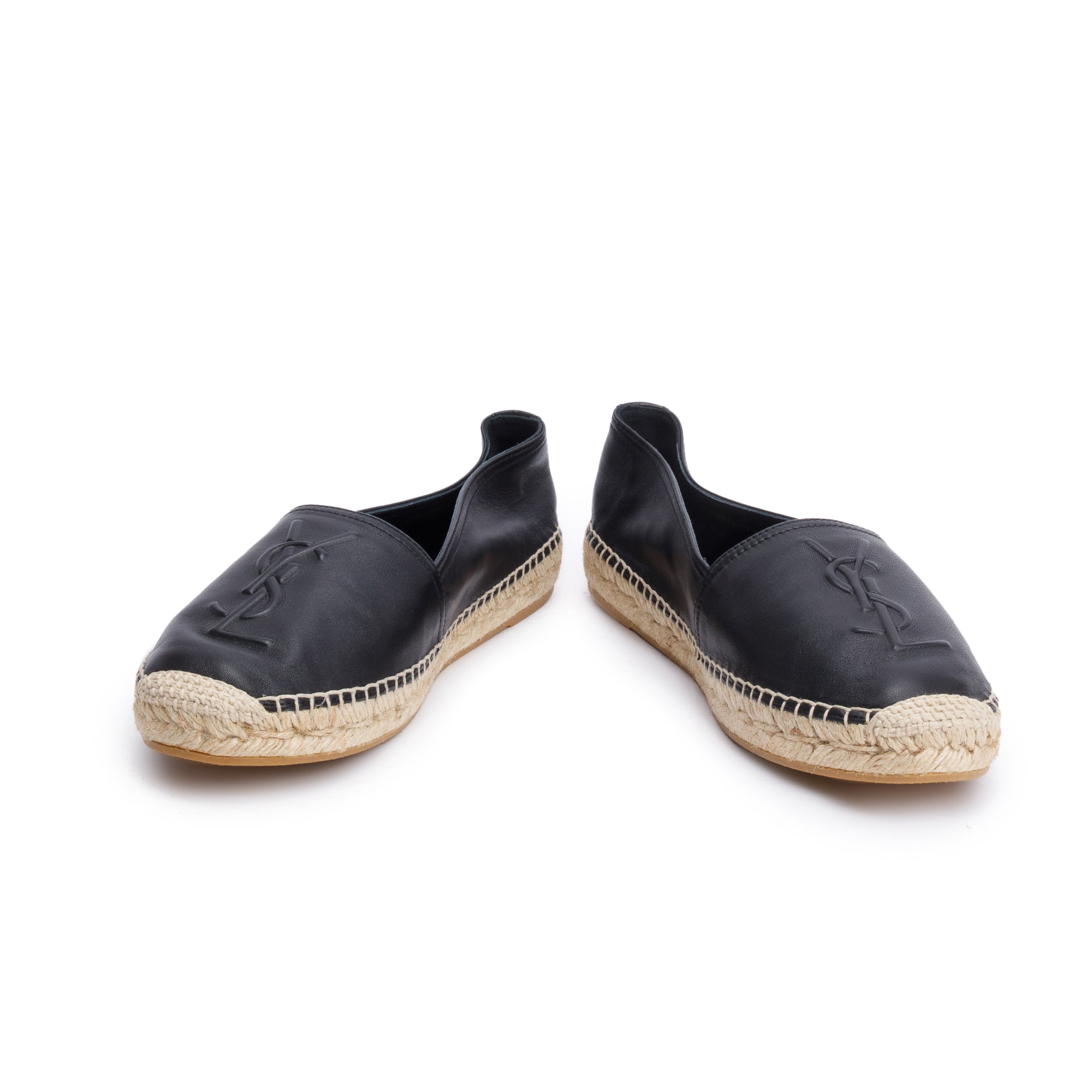 Saint Laurent Black Lambskin Leather Espadrilles, Size 37.5 w/ Box