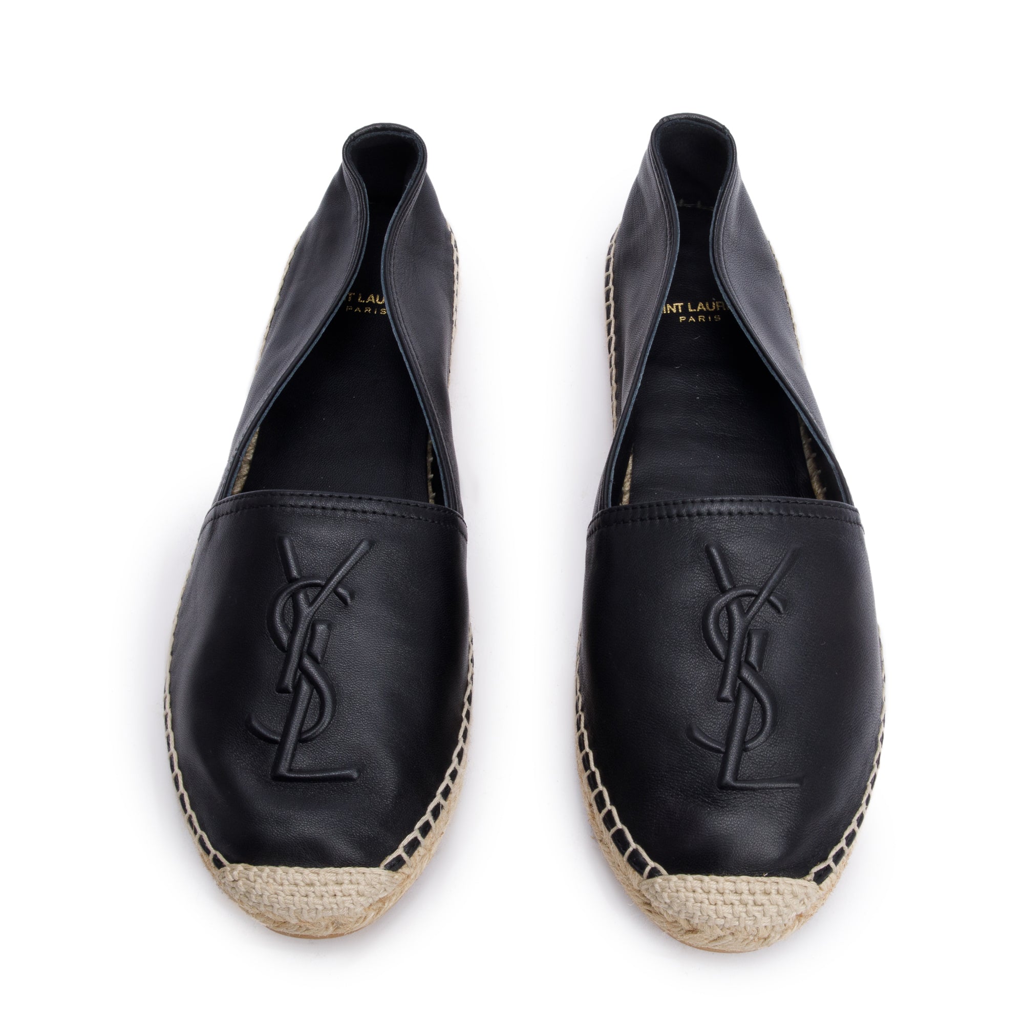 Saint Laurent Black Lambskin Leather Espadrilles, Size 37.5 w/ Box